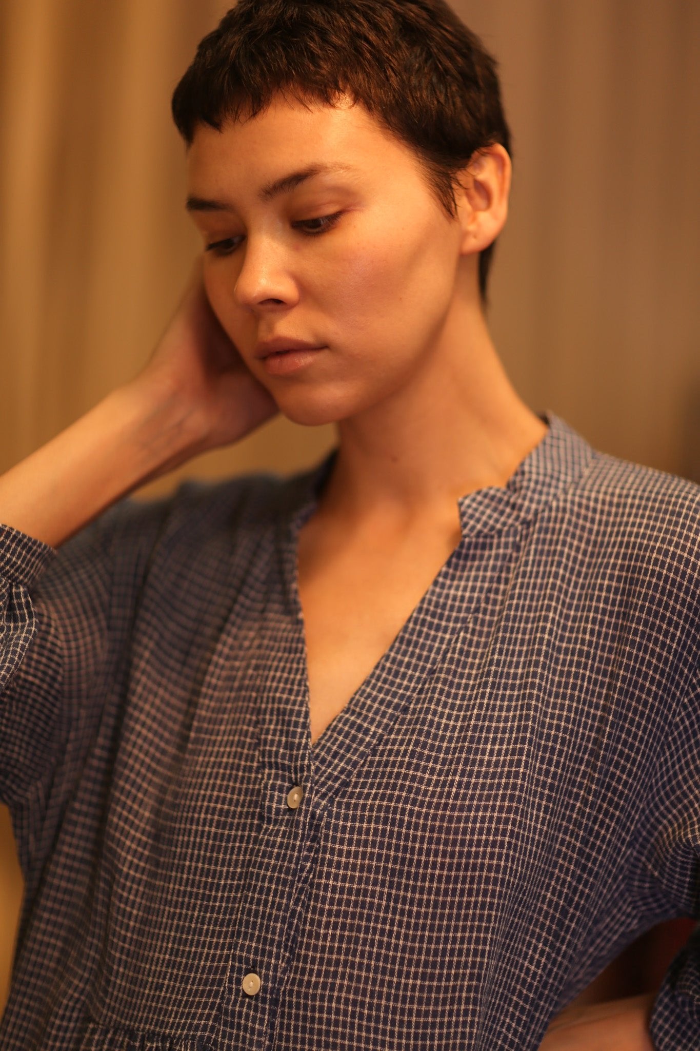 MAXI COTTON V - NECK LONG SLEEVES DRESS SUSIE EMMA - BANGKOK TAILOR CLOTHING STORE - HANDMADE CLOTHING