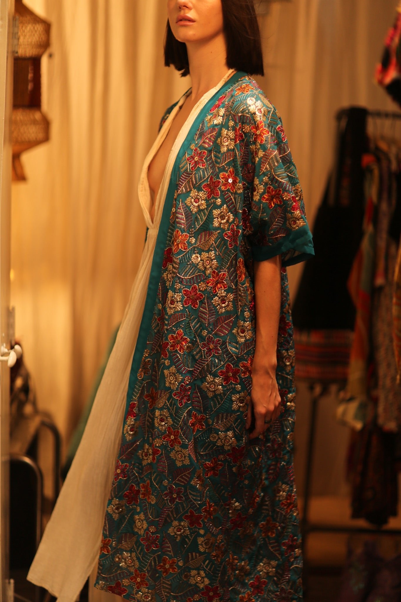 NIKITA EMBROIDERED SILK KIMONO - BANGKOK TAILOR CLOTHING STORE - HANDMADE CLOTHING