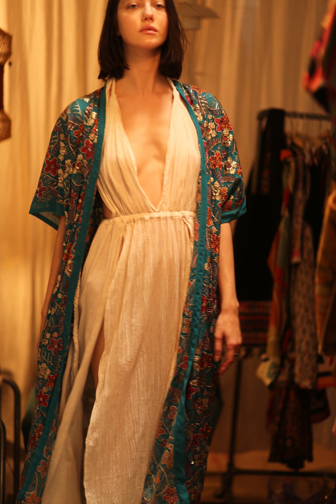 NIKITA EMBROIDERED SILK KIMONO - BANGKOK TAILOR CLOTHING STORE - HANDMADE CLOTHING