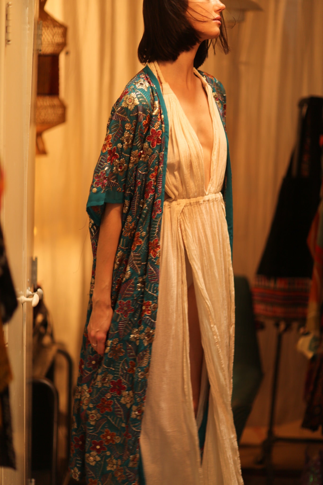 NIKITA EMBROIDERED SILK KIMONO - BANGKOK TAILOR CLOTHING STORE - HANDMADE CLOTHING