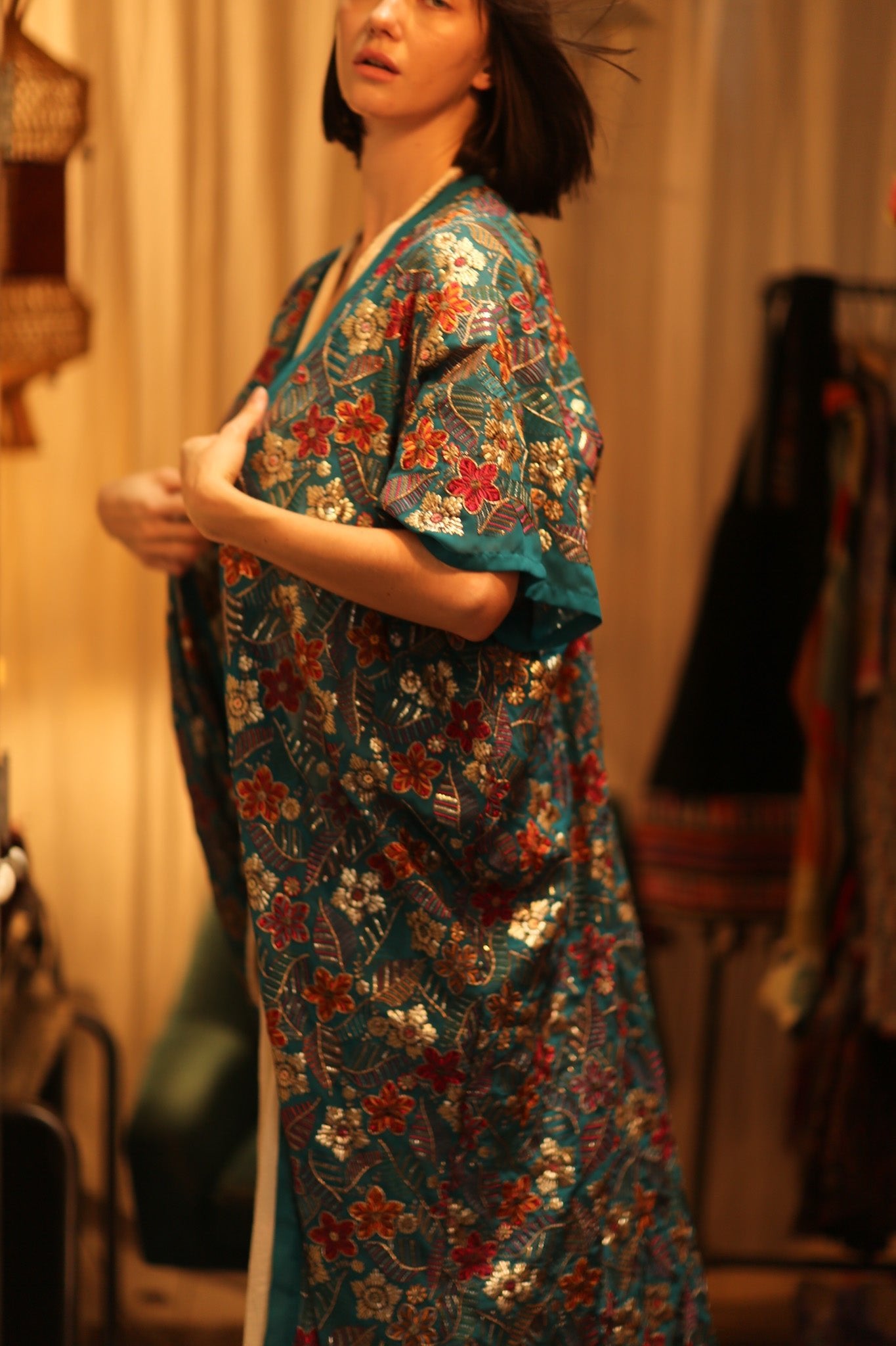 NIKITA EMBROIDERED SILK KIMONO - BANGKOK TAILOR CLOTHING STORE - HANDMADE CLOTHING