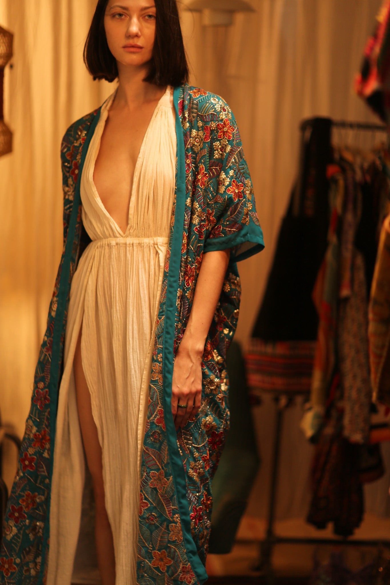 NIKITA EMBROIDERED SILK KIMONO - BANGKOK TAILOR CLOTHING STORE - HANDMADE CLOTHING