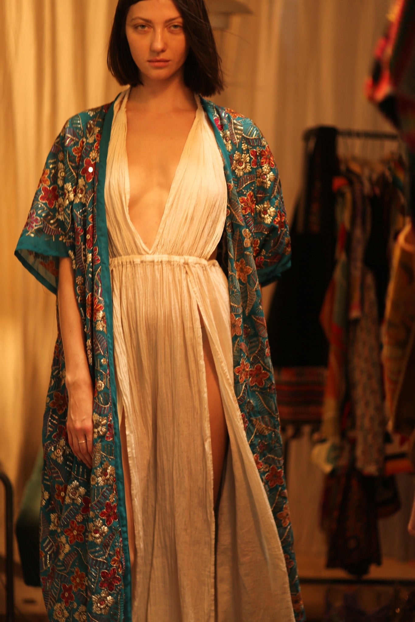 NIKITA EMBROIDERED SILK KIMONO - BANGKOK TAILOR CLOTHING STORE - HANDMADE CLOTHING