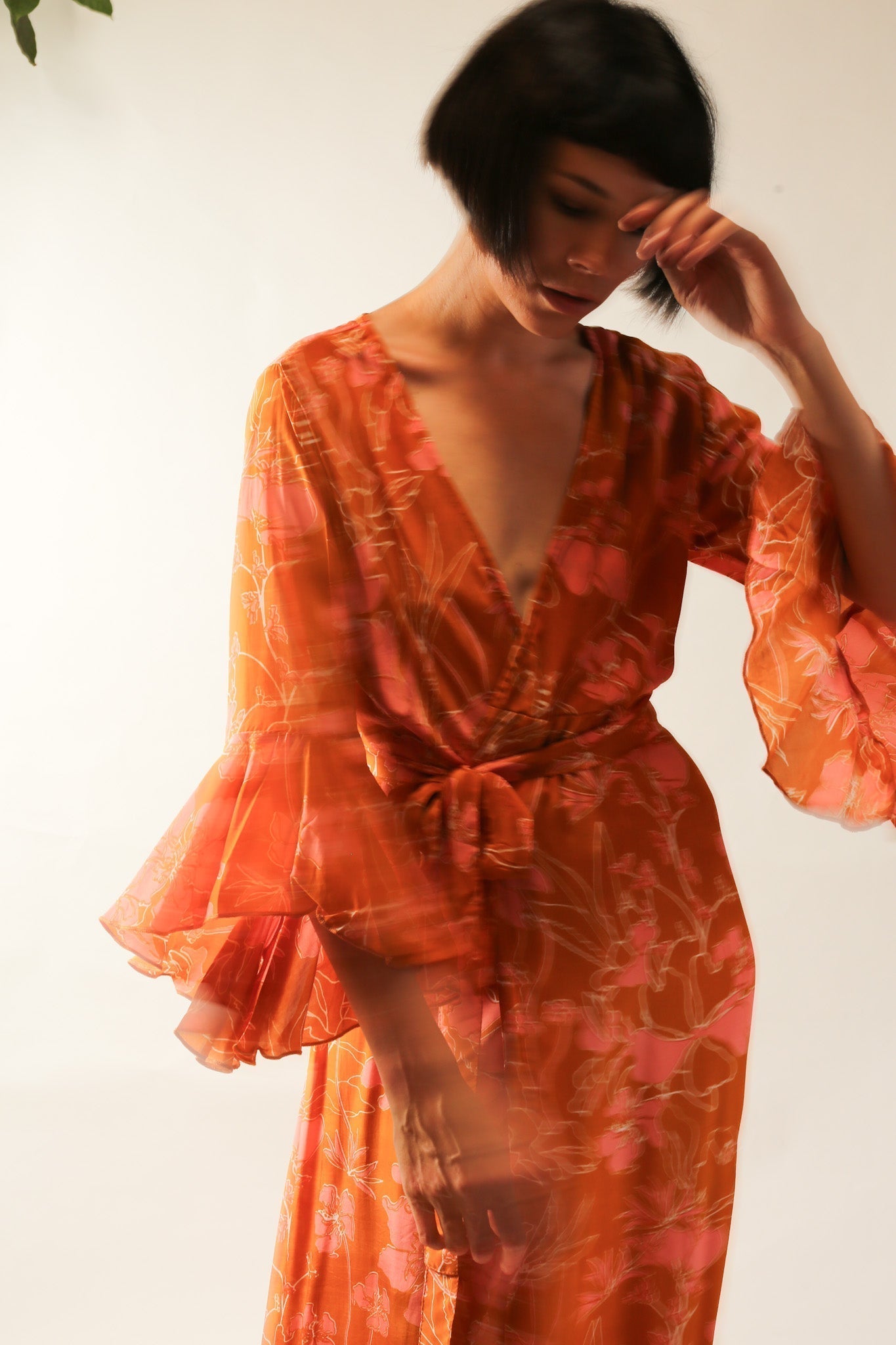 ORANGE FLOWER SILK WRAP DRESS - BANGKOK TAILOR CLOTHING STORE - HANDMADE CLOTHING