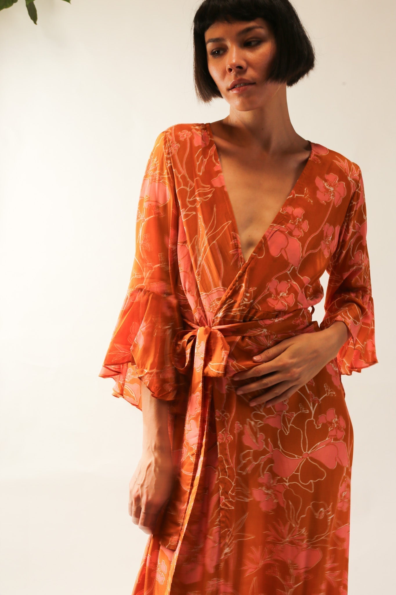 ORANGE SILK WRAP DRESS ULRIS - BANGKOK TAILOR CLOTHING STORE - HANDMADE CLOTHING