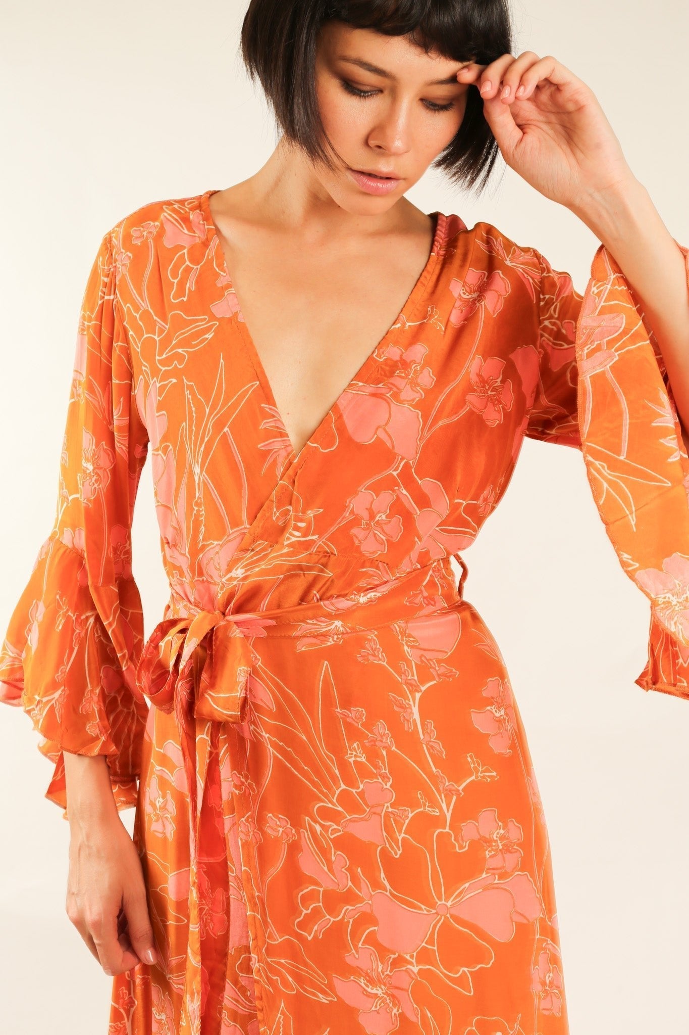 ORANGE SILK WRAP DRESS ULRIS - BANGKOK TAILOR CLOTHING STORE - HANDMADE CLOTHING