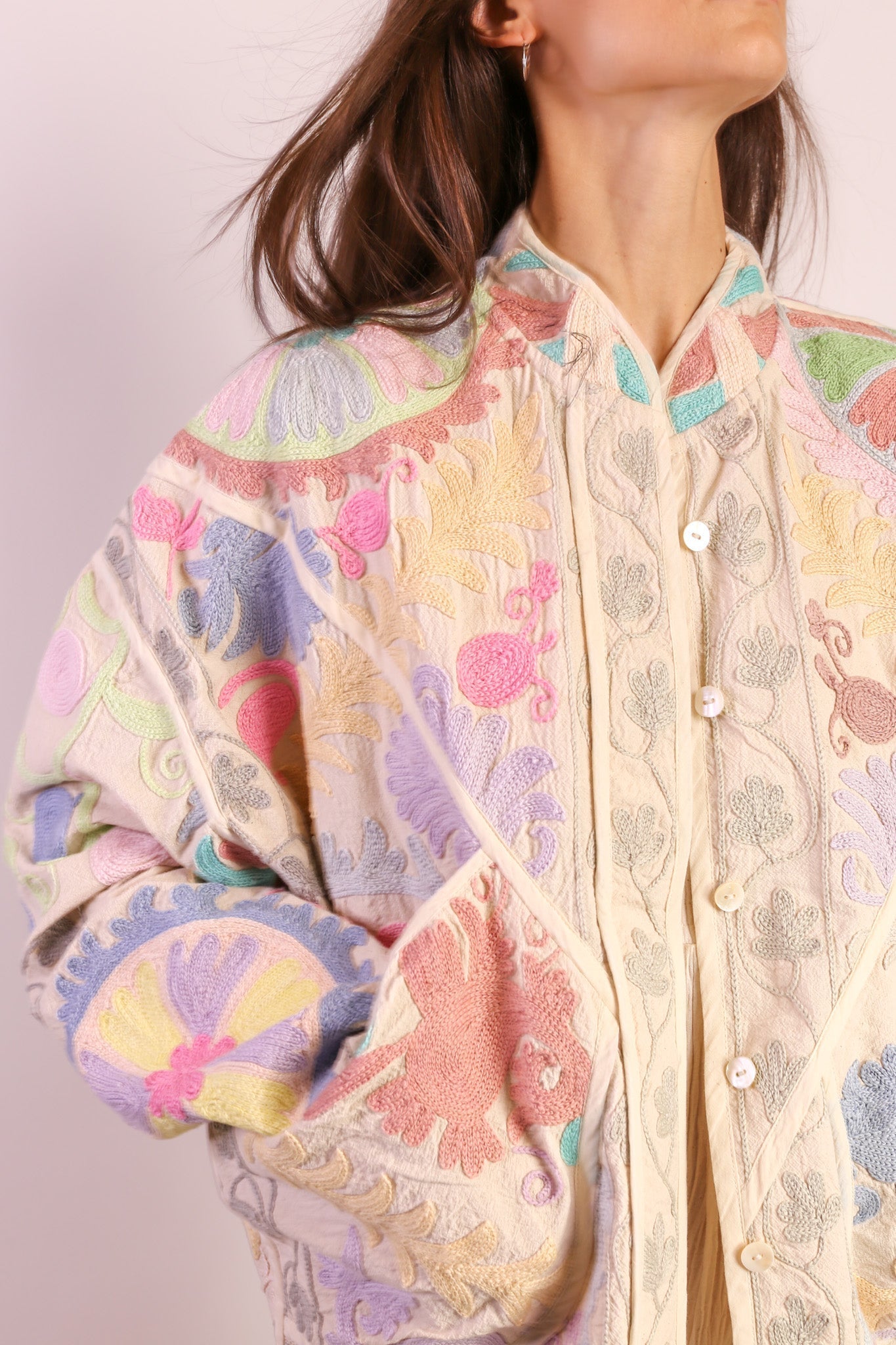 PASTEL COLOR KANTHA JACKET TILO - BANGKOK TAILOR CLOTHING STORE - HANDMADE CLOTHING