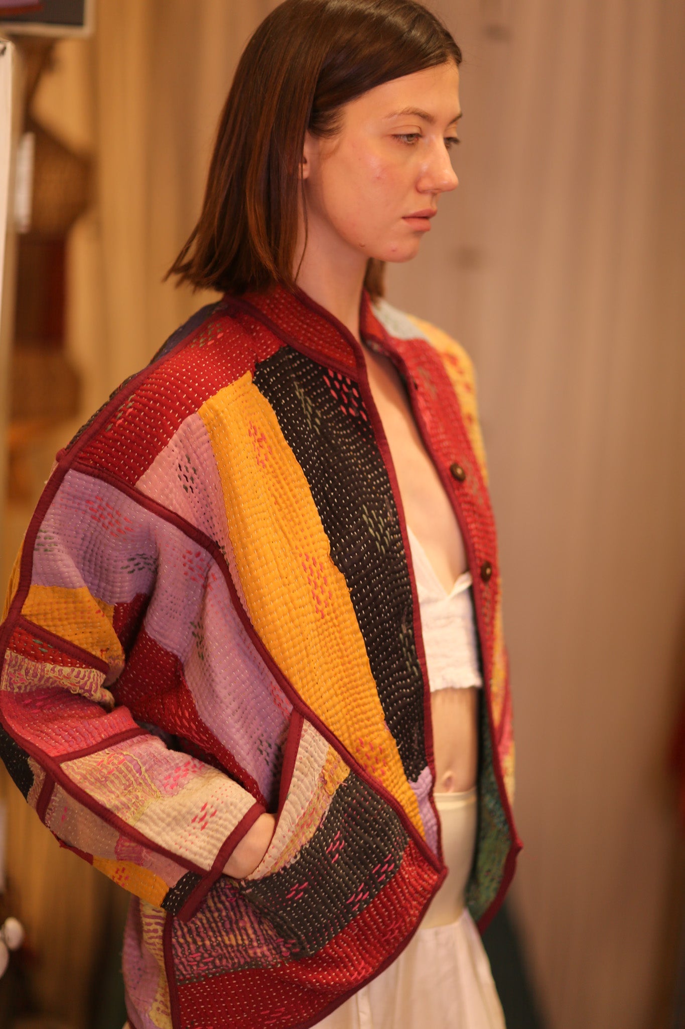 PATCHWORK PATTERN KANTHA JACKET ARPITASINGH - BANGKOK TAILOR CLOTHING STORE - HANDMADE CLOTHING