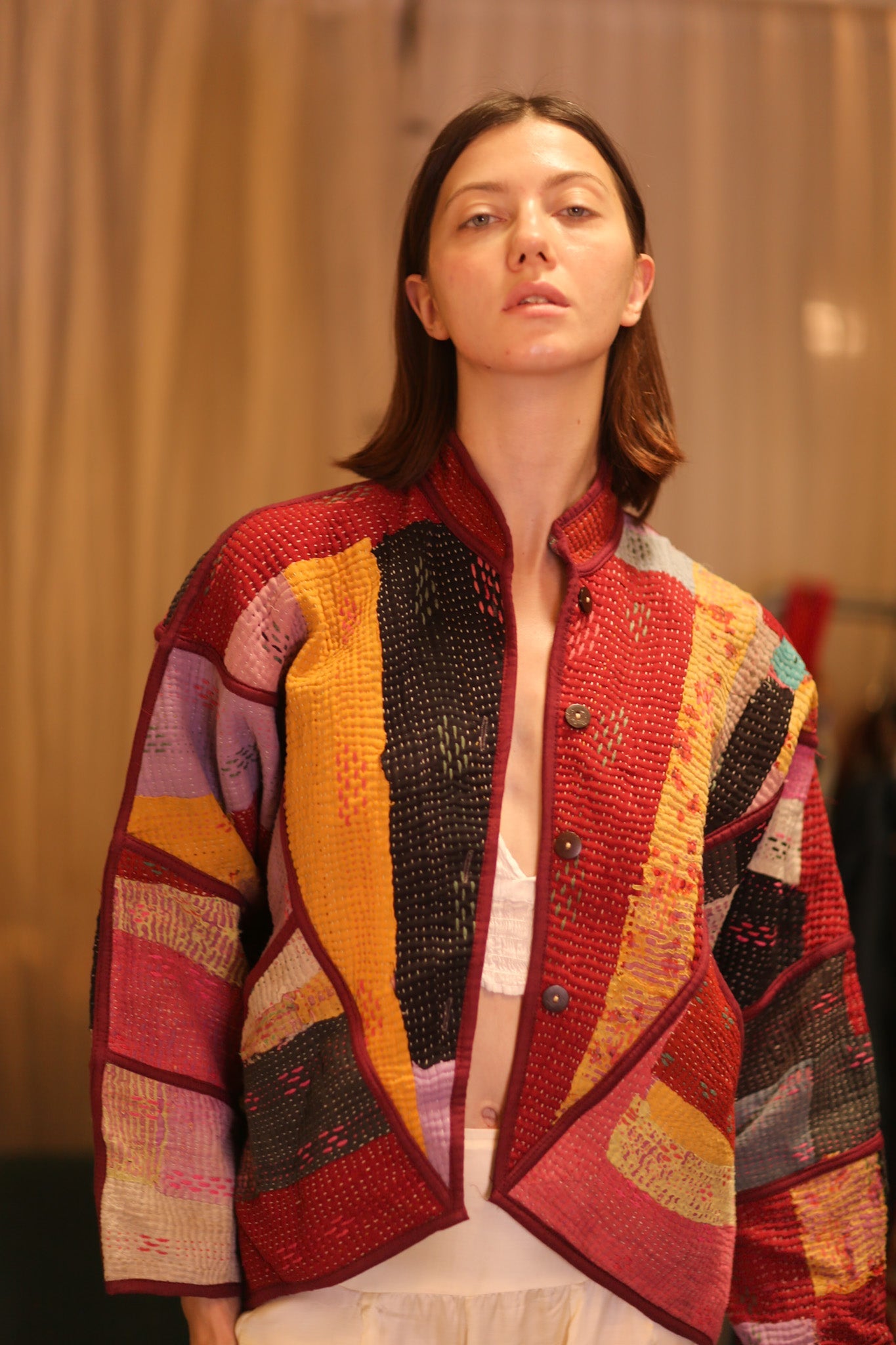 PATCHWORK PATTERN KANTHA JACKET ARPITASINGH - BANGKOK TAILOR CLOTHING STORE - HANDMADE CLOTHING