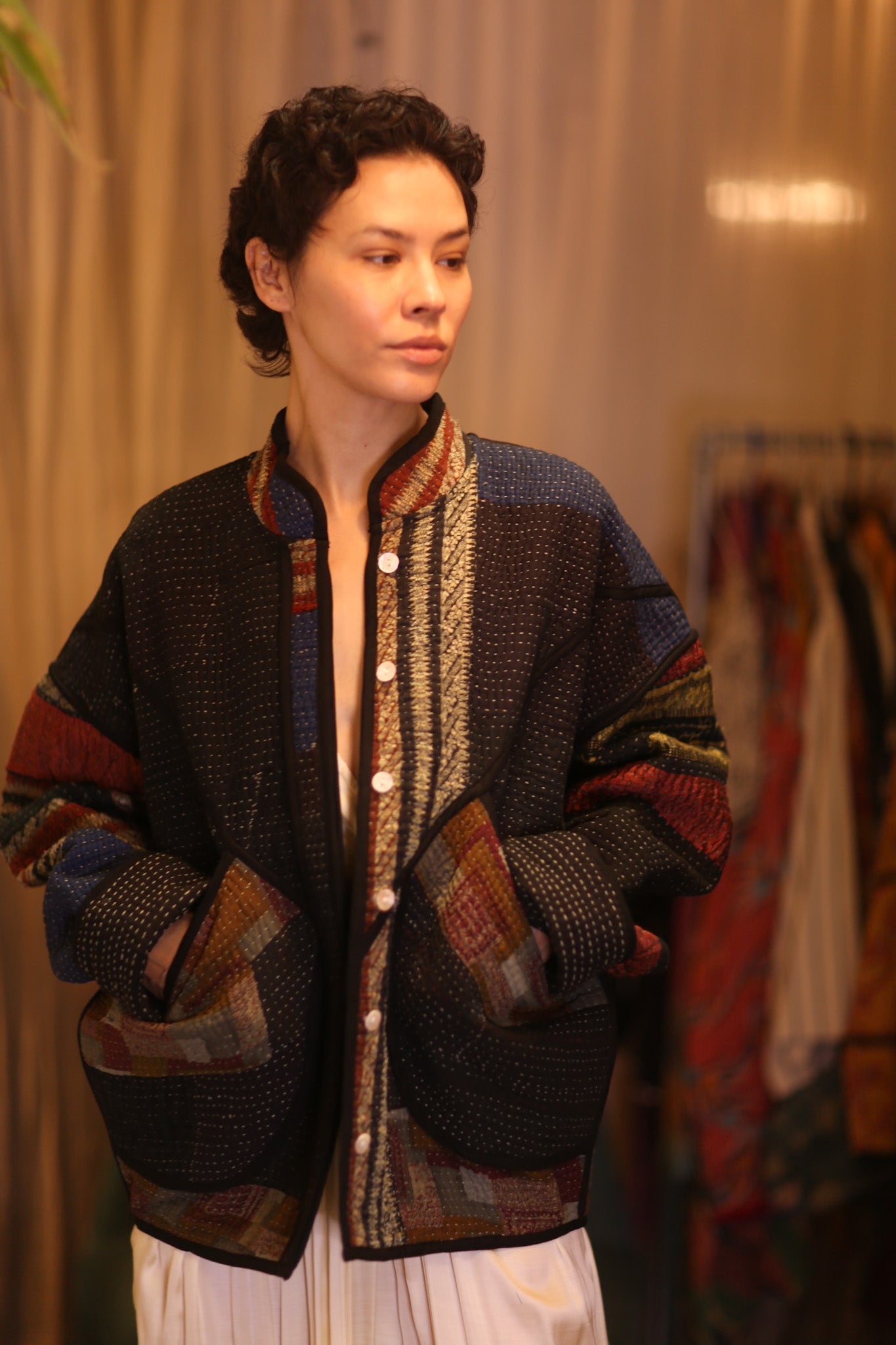 PATCHWORK PATTERN KANTHA JACKET CHIN - BANGKOK TAILOR CLOTHING STORE - HANDMADE CLOTHING