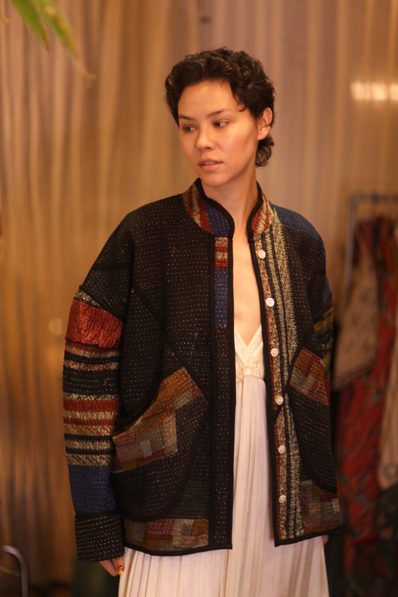 PATCHWORK PATTERN KANTHA JACKET CHIN - BANGKOK TAILOR CLOTHING STORE - HANDMADE CLOTHING