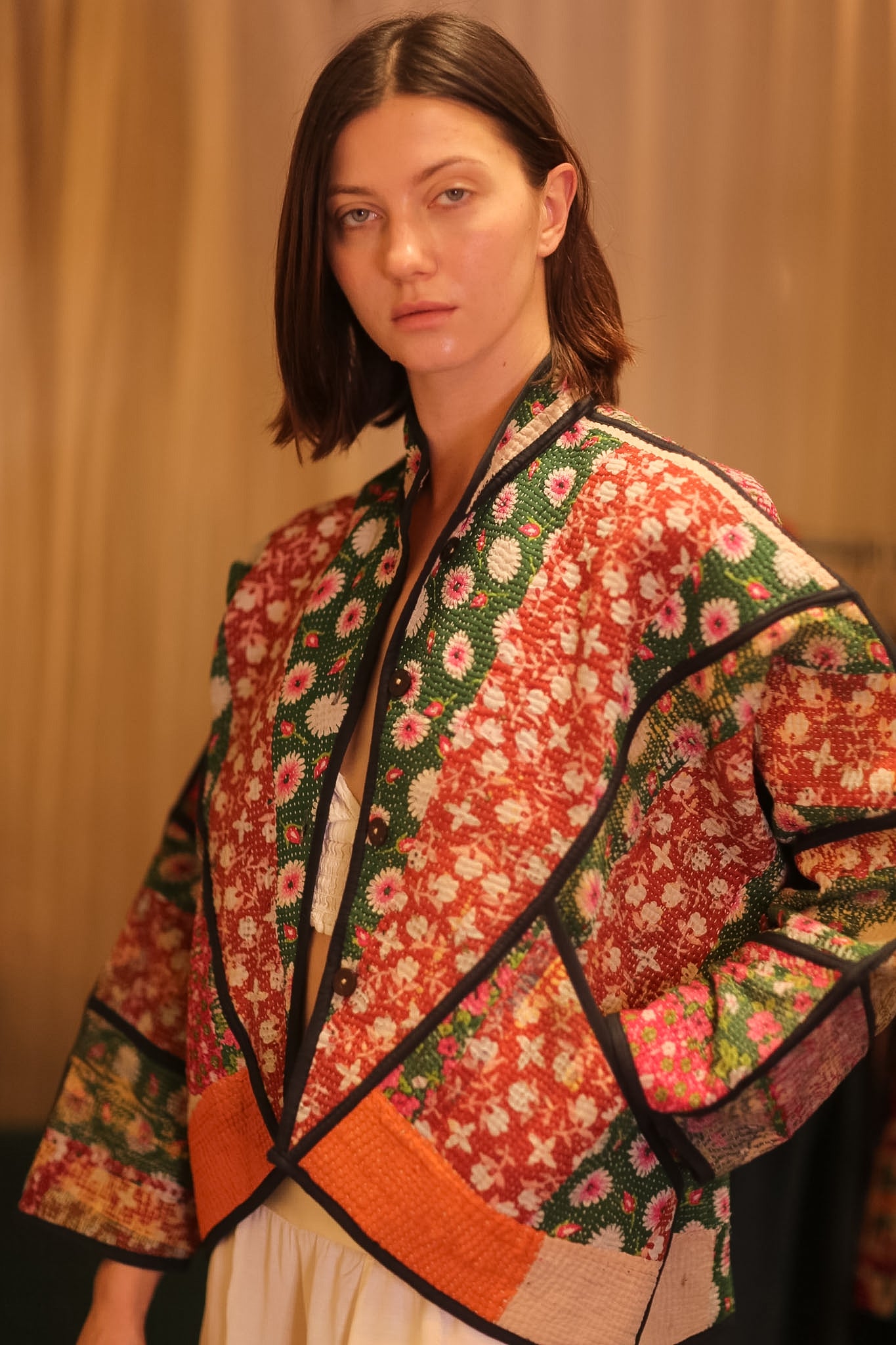 PATCHWORK PATTERN KANTHA JACKET FLOWER GARDEN - BANGKOK TAILOR CLOTHING STORE - HANDMADE CLOTHING