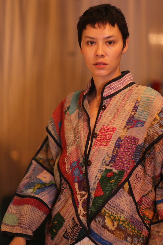 PATCHWORK PATTERN KANTHA JACKET KALAW - BANGKOK TAILOR CLOTHING STORE - HANDMADE CLOTHING