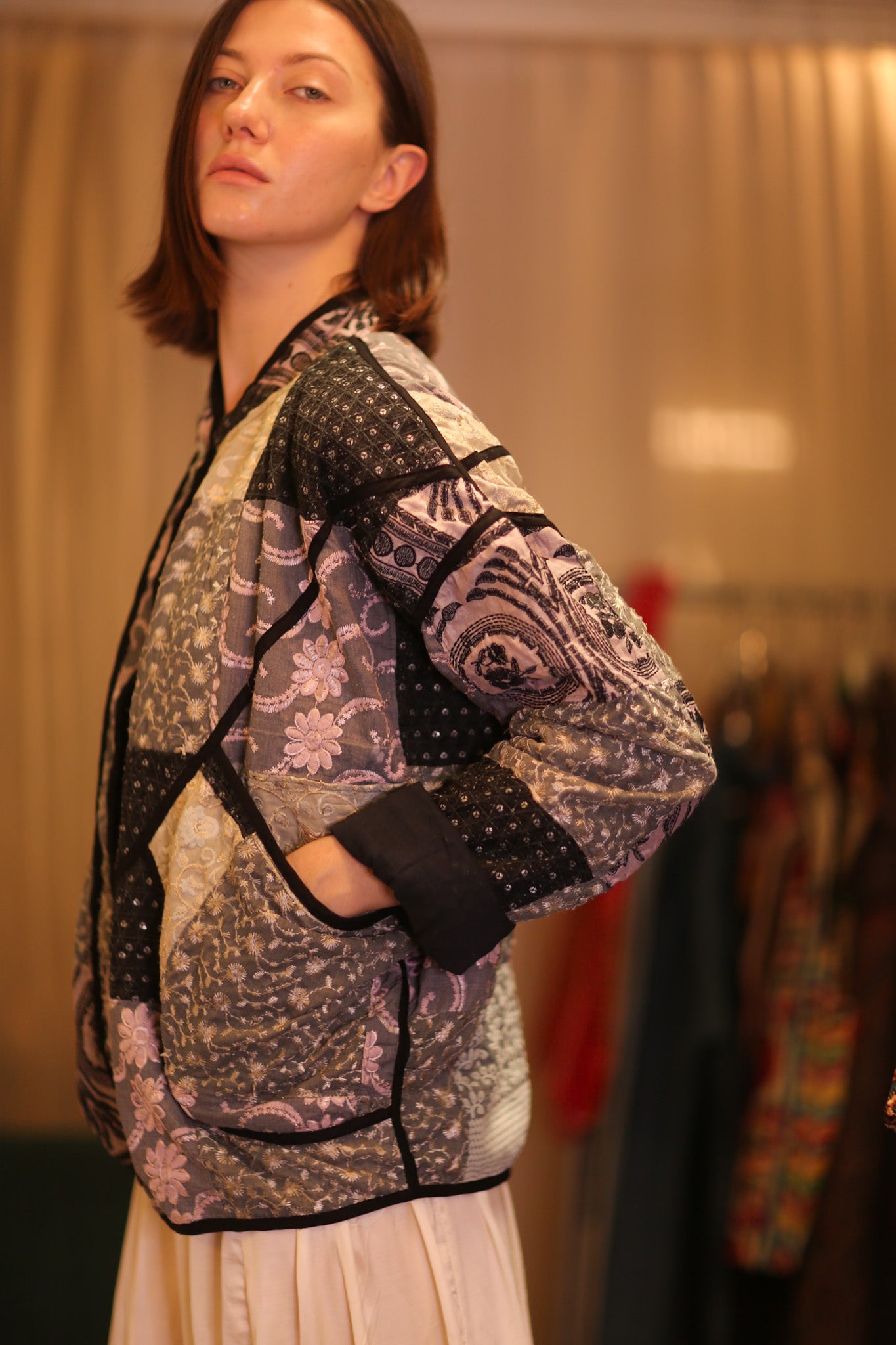 PATCHWORK PATTERN KANTHA JACKET SAKURA - BANGKOK TAILOR CLOTHING STORE - HANDMADE CLOTHING