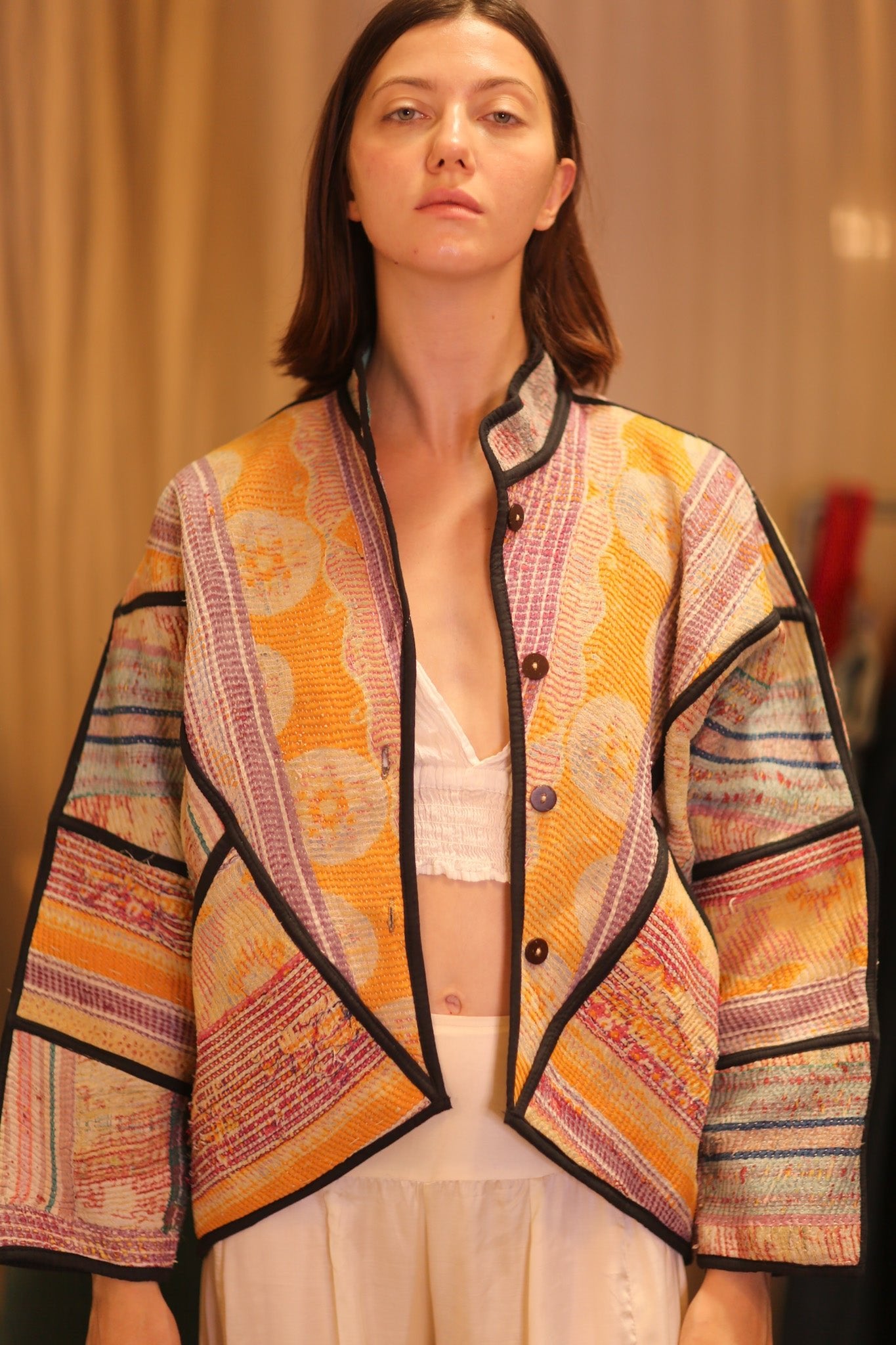 PATCHWORK PATTERN KANTHA JACKET SHWEPOE - BANGKOK TAILOR CLOTHING STORE - HANDMADE CLOTHING