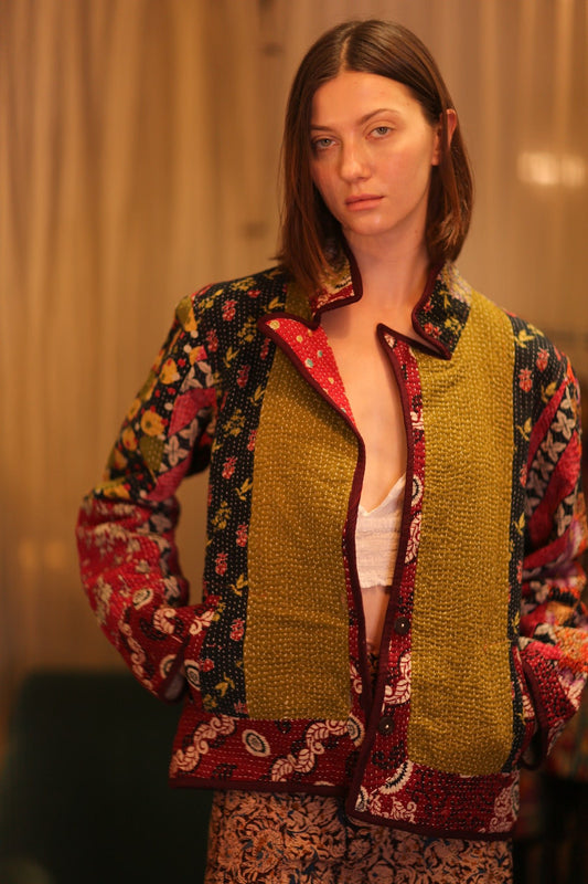 PATCHWORK PATTERN KANTHA JACKET TRIDAX - BANGKOK TAILOR CLOTHING STORE - HANDMADE CLOTHING