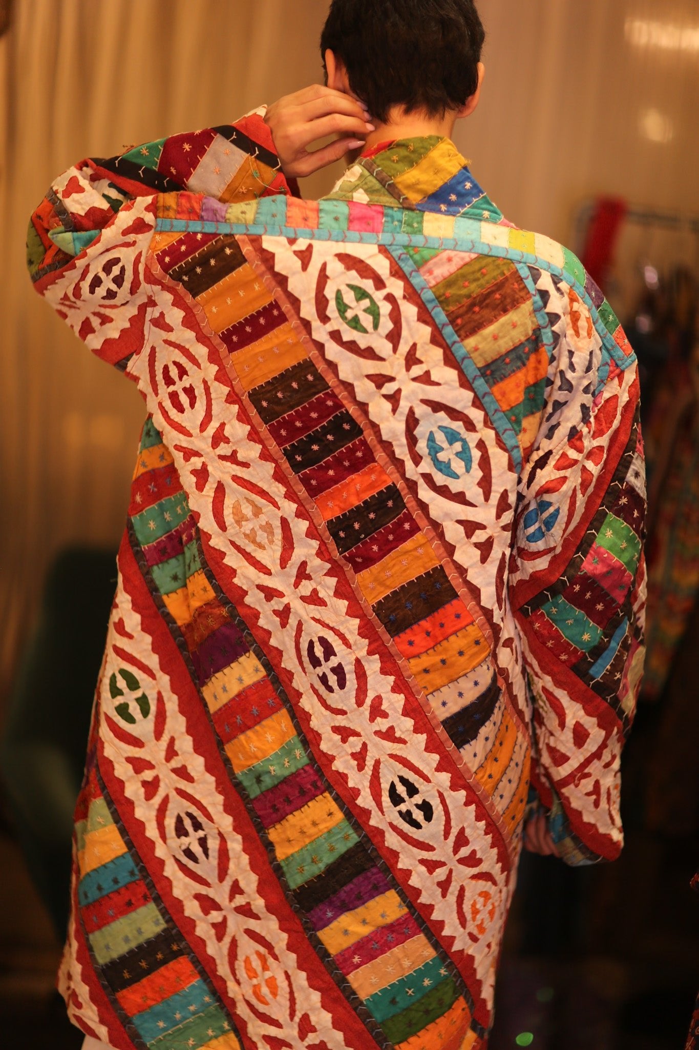 PATCHWORK PATTERN KANTHA LONG KIMONO RAINBOW - BANGKOK TAILOR CLOTHING STORE - HANDMADE CLOTHING