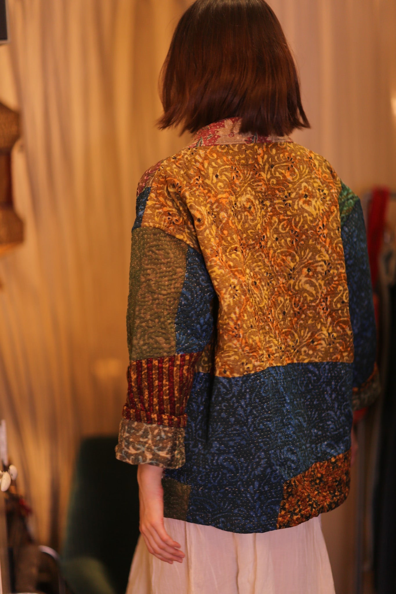 PATCHWORK PATTERN KANTHA SHORT KIMONO SAUNGOU - BANGKOK TAILOR CLOTHING STORE - HANDMADE CLOTHING