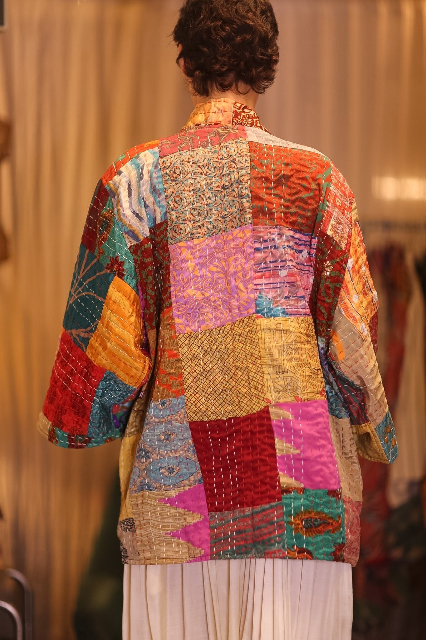 PATCHWORK PATTERN KANTHA SHORT KIMONO SHTTIT - BANGKOK TAILOR CLOTHING STORE - HANDMADE CLOTHING