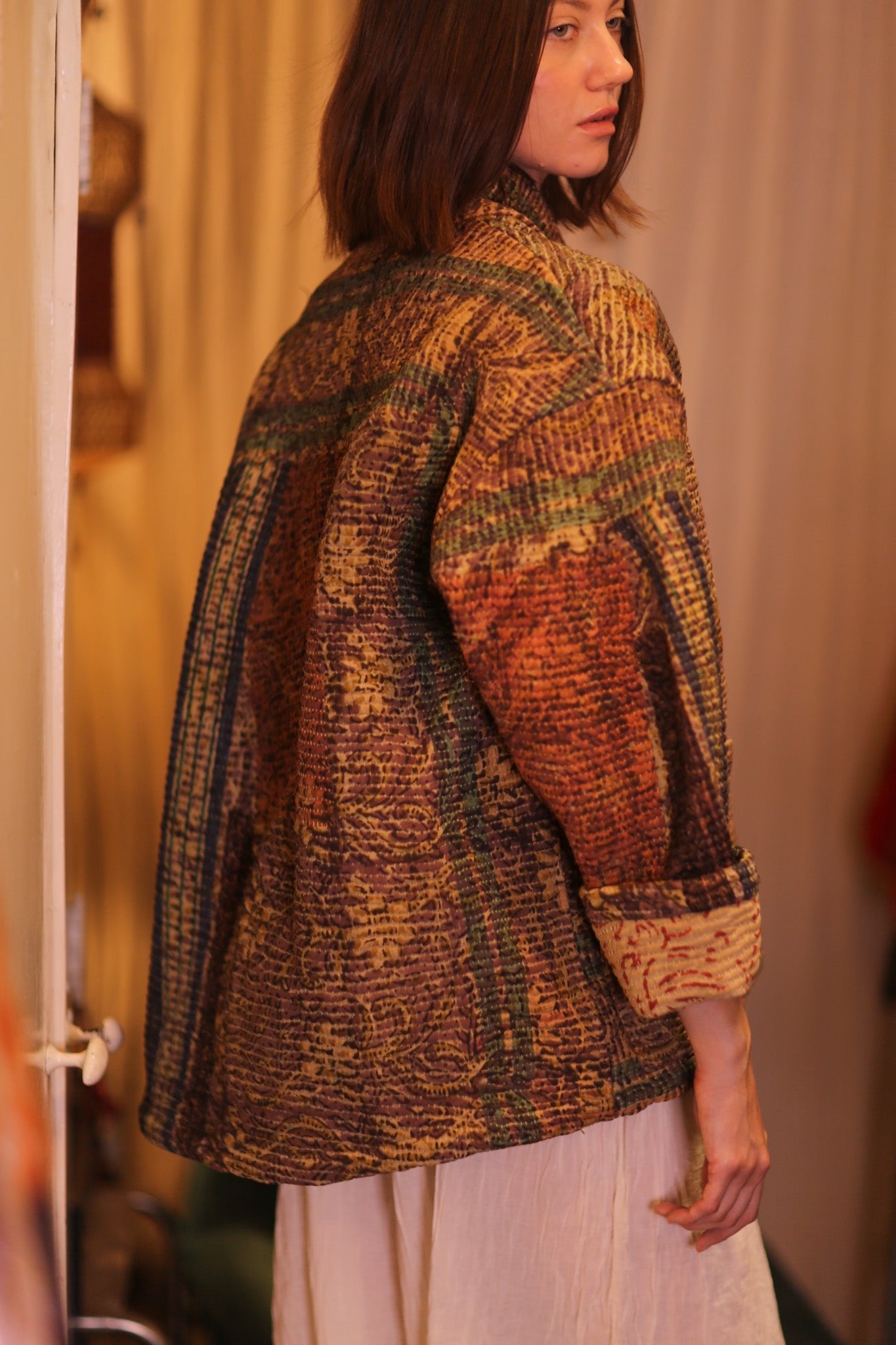 PATCHWORK PATTERN KANTHA SHORT KIMONO YAUNGNI - BANGKOK TAILOR CLOTHING STORE - HANDMADE CLOTHING