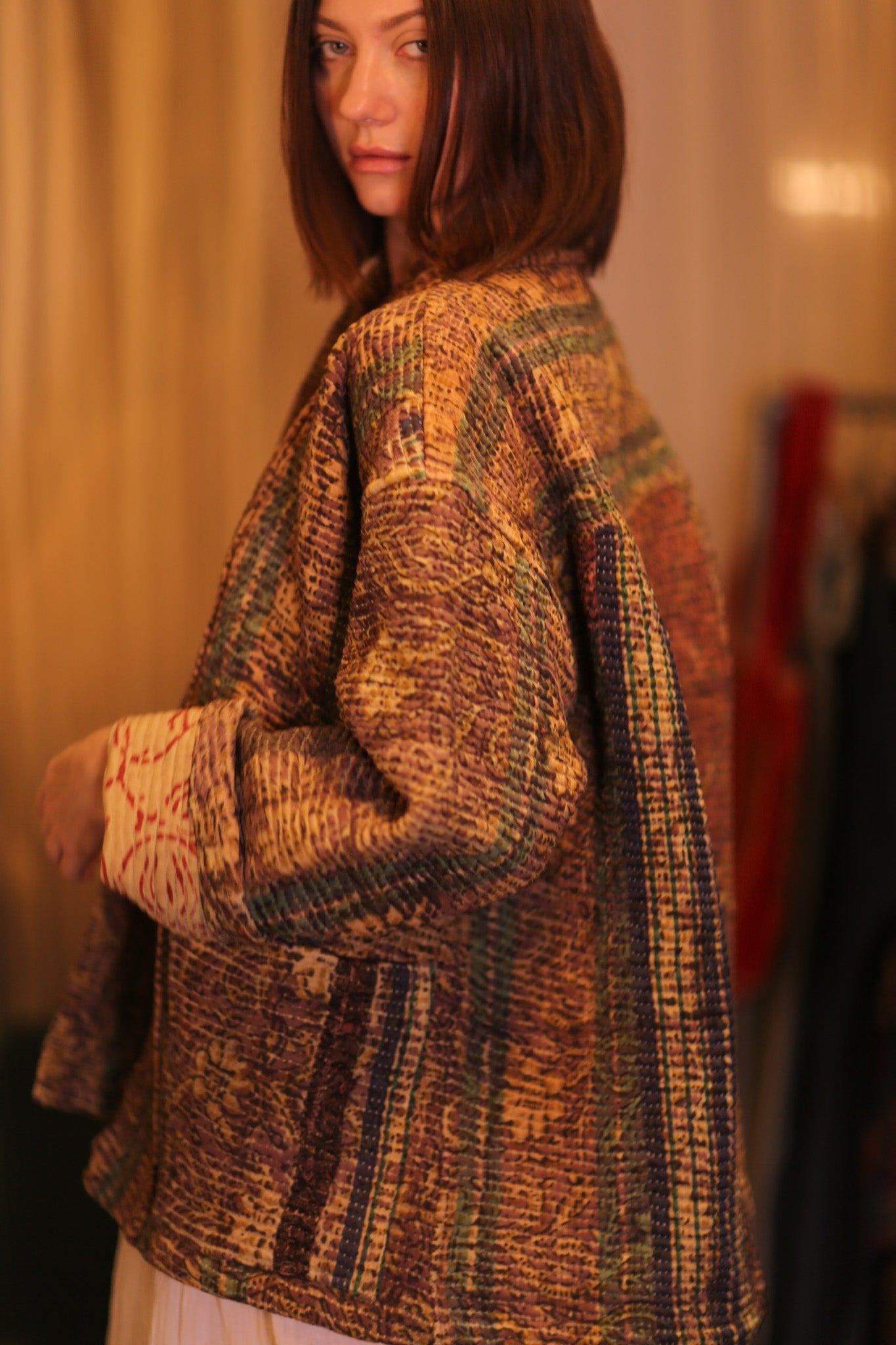 PATCHWORK PATTERN KANTHA SHORT KIMONO YAUNGNI - BANGKOK TAILOR CLOTHING STORE - HANDMADE CLOTHING