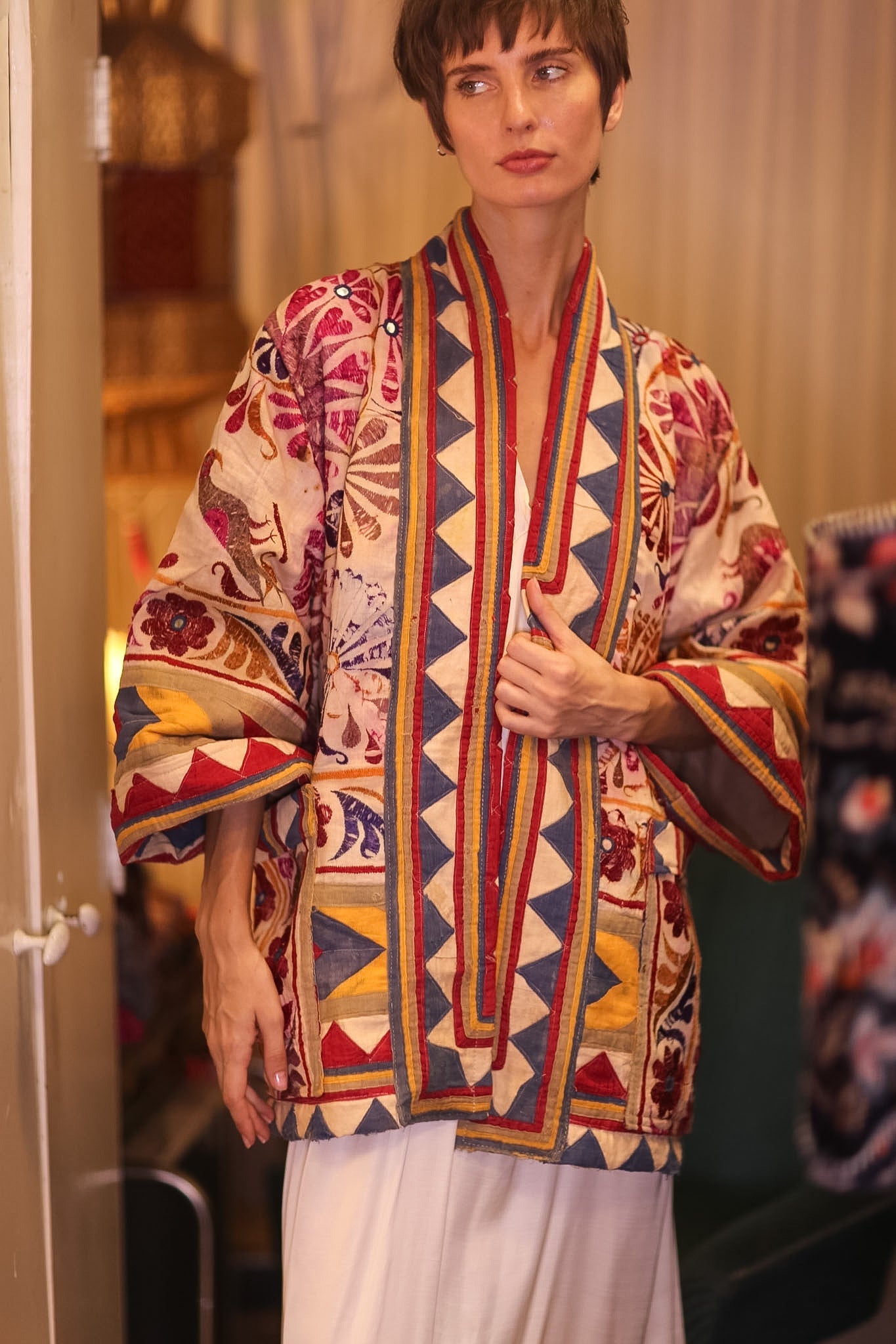 PATCHWORK PATTERN SHORT KIMONO GRITA - BANGKOK TAILOR CLOTHING STORE - HANDMADE CLOTHING