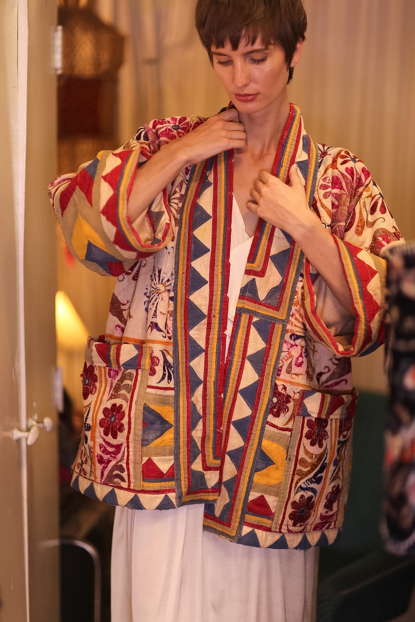 PATCHWORK PATTERN SHORT KIMONO GRITA - BANGKOK TAILOR CLOTHING STORE - HANDMADE CLOTHING