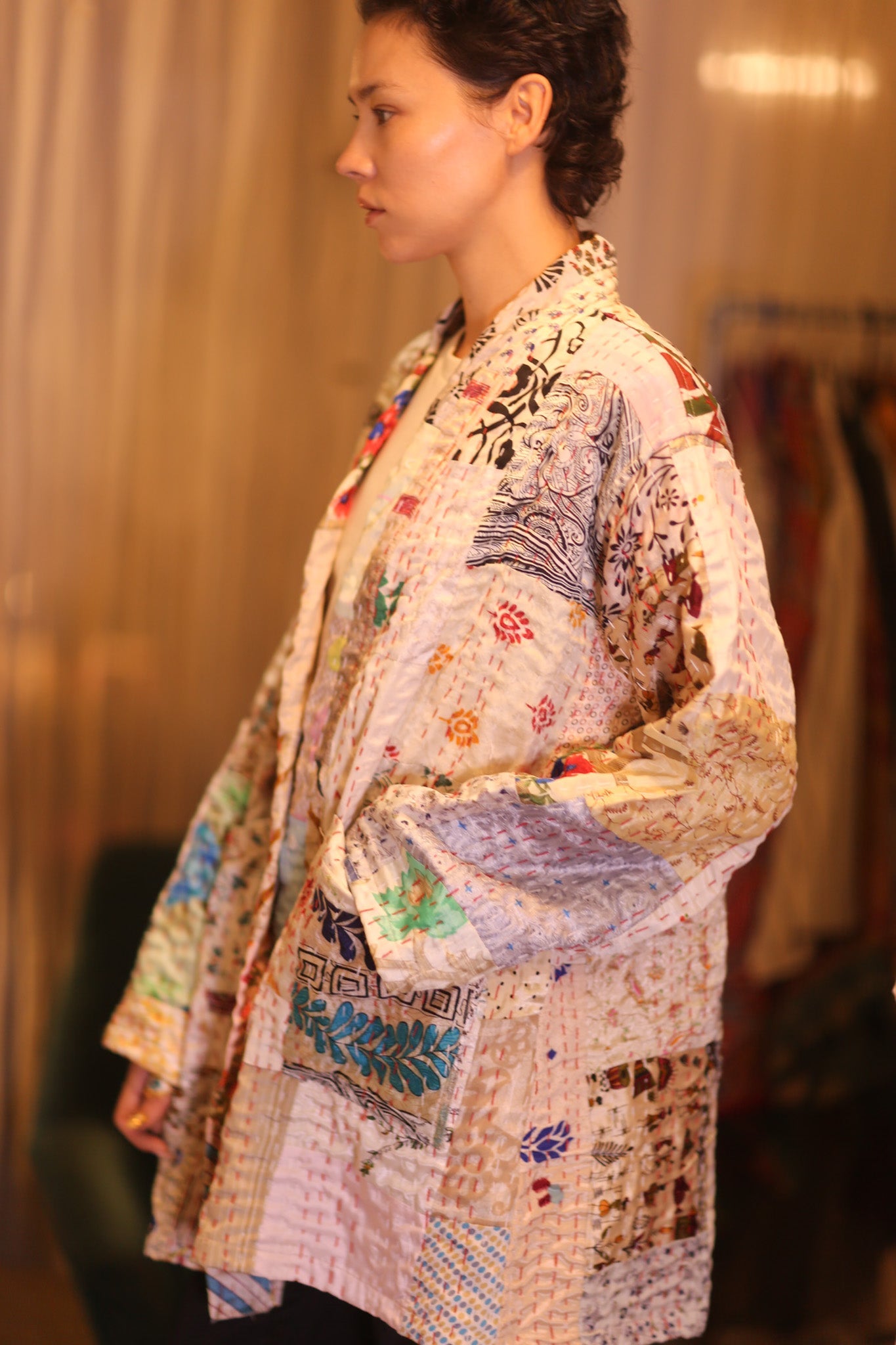 PATCHWORK PATTERN SILK SHORT KIMONO DANAN - BANGKOK TAILOR CLOTHING STORE - HANDMADE CLOTHING