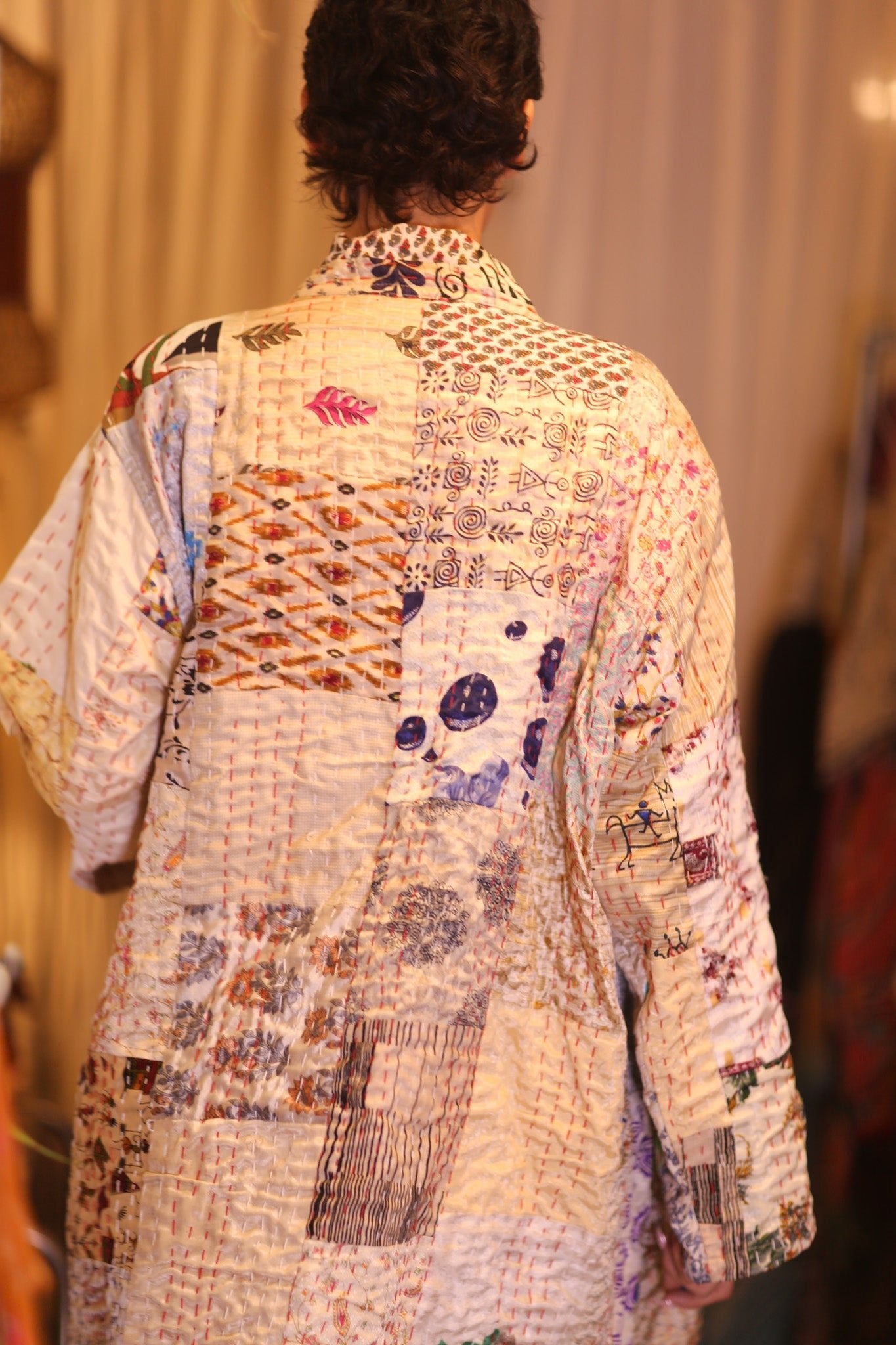PATCHWORK PATTERN SILK SHORT KIMONO DANAN - BANGKOK TAILOR CLOTHING STORE - HANDMADE CLOTHING