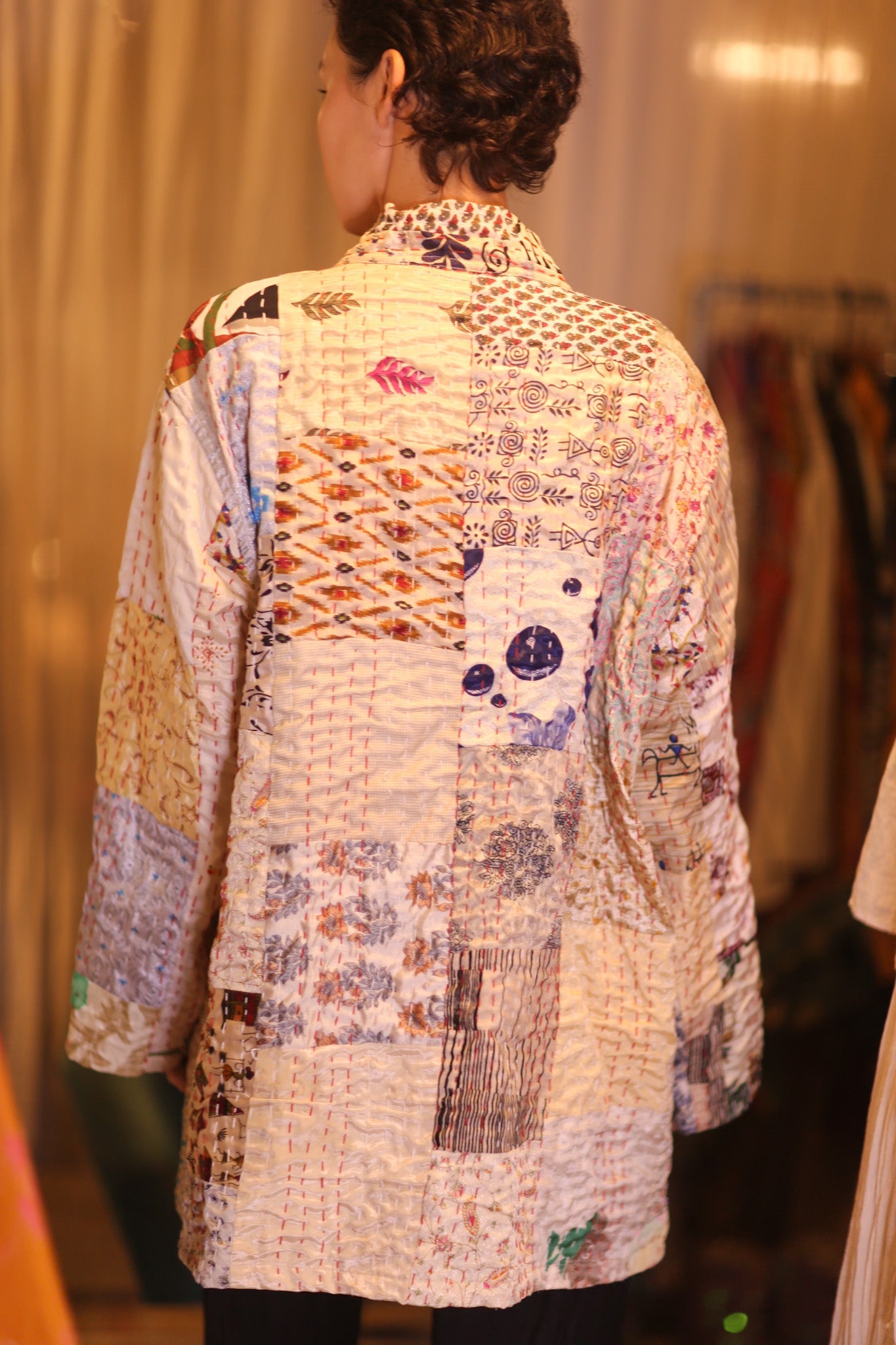 PATCHWORK PATTERN SILK SHORT KIMONO DANAN - BANGKOK TAILOR CLOTHING STORE - HANDMADE CLOTHING