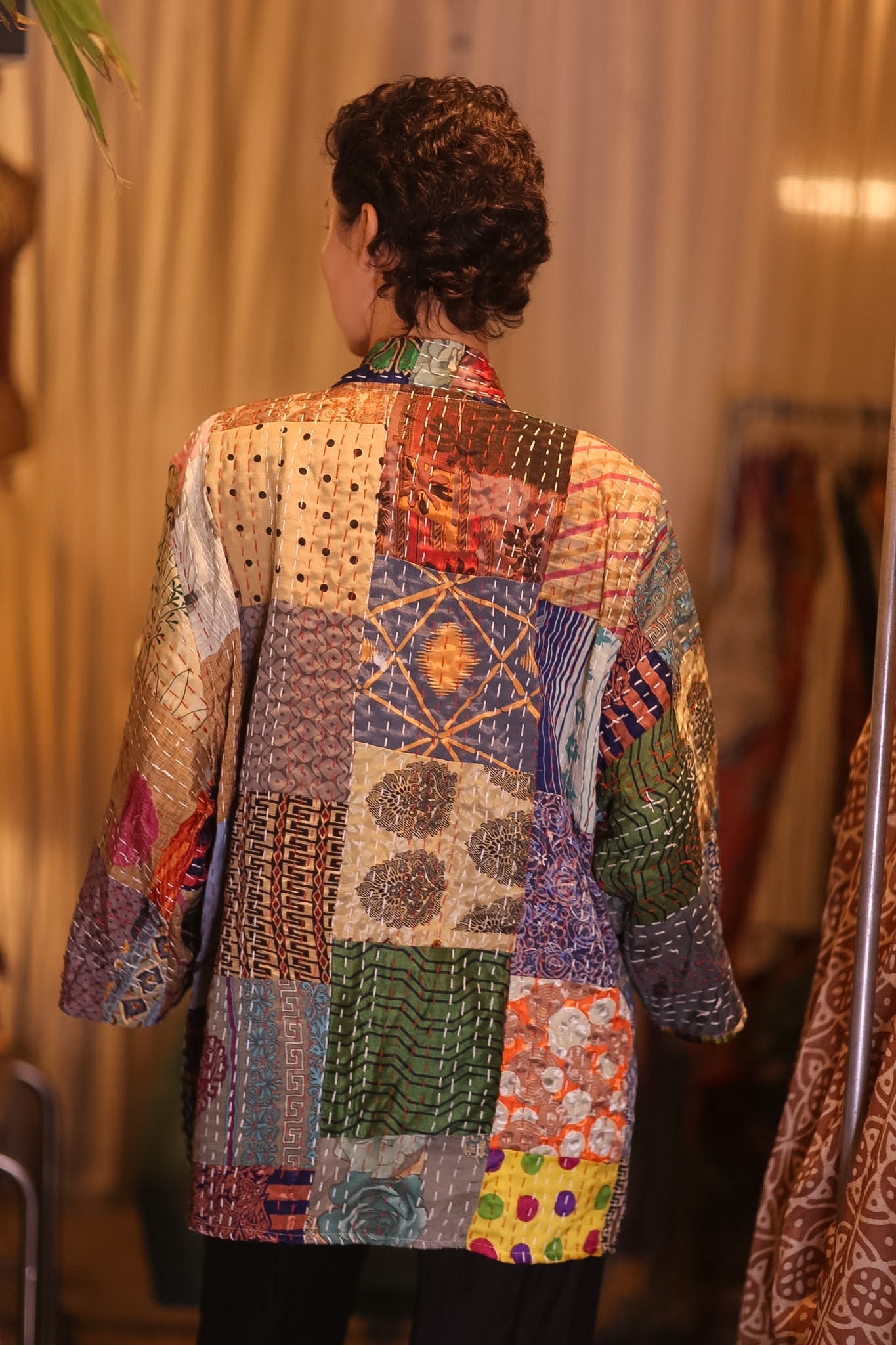 PATCHWORK PATTERN SILK SHORT KIMONO NAN - BANGKOK TAILOR CLOTHING STORE - HANDMADE CLOTHING