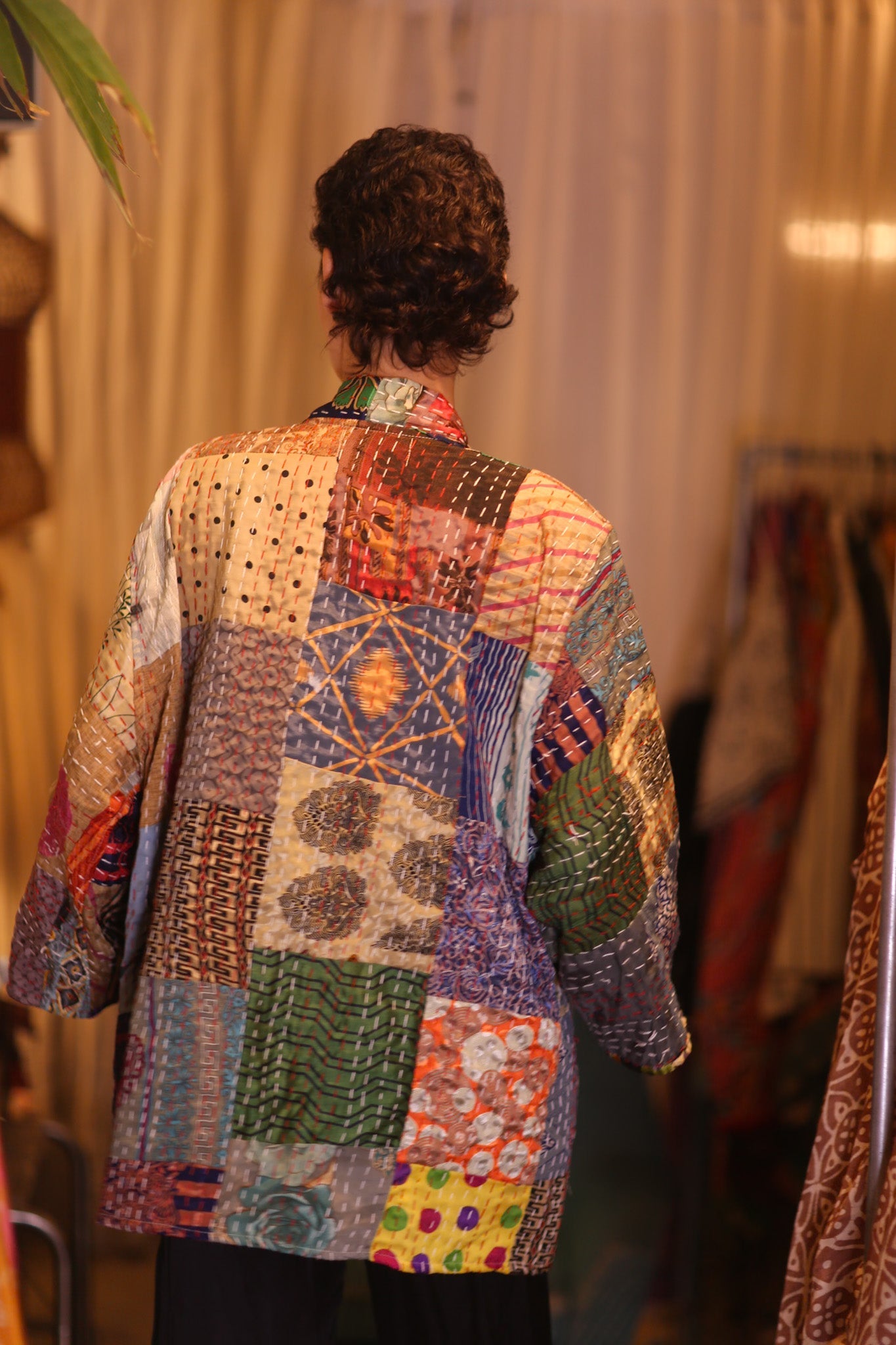 PATCHWORK PATTERN SILK SHORT KIMONO NAN - BANGKOK TAILOR CLOTHING STORE - HANDMADE CLOTHING