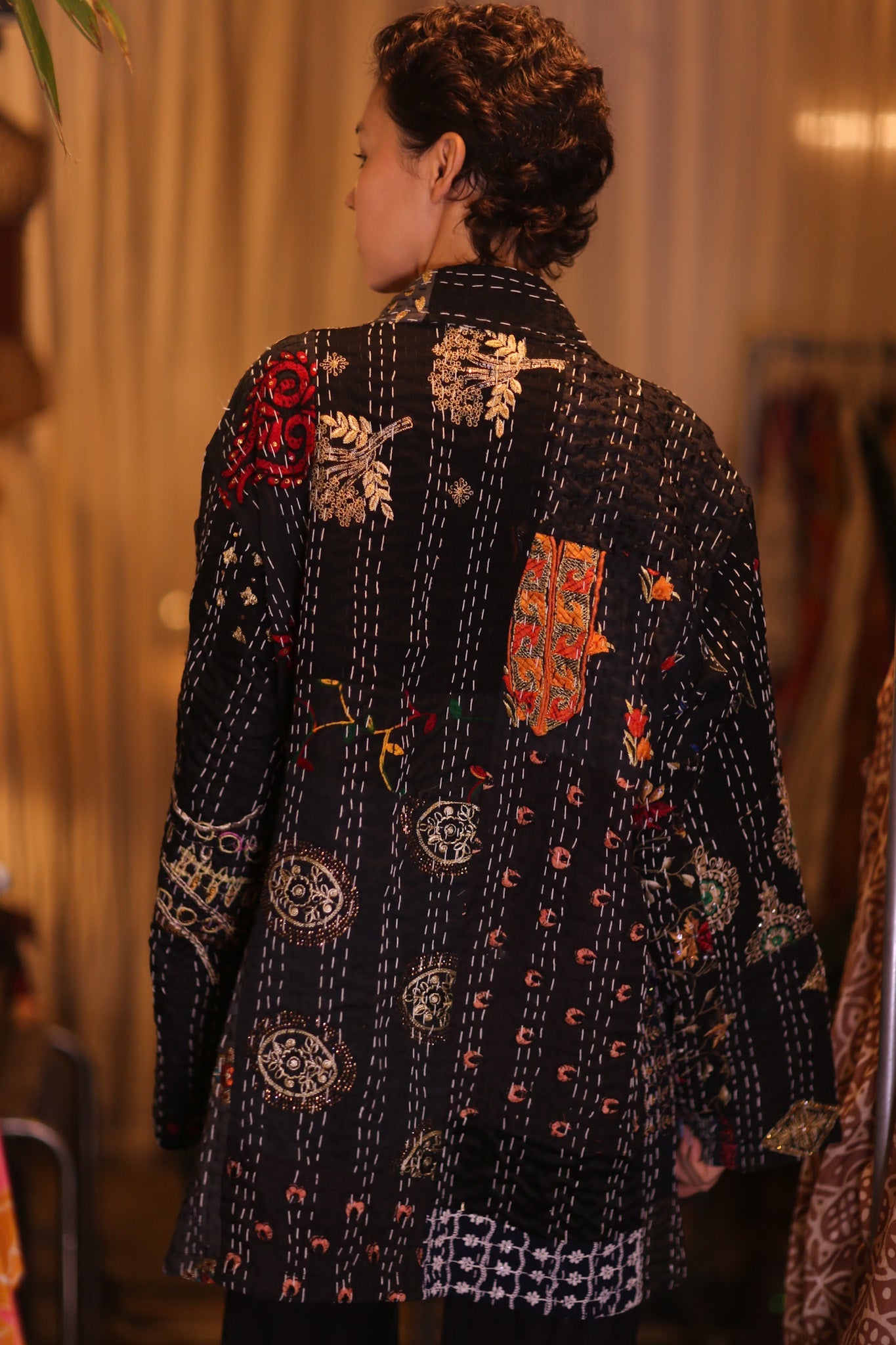 PATCHWORK PATTERN SILK SHORT KIMONO NYAMIE - BANGKOK TAILOR CLOTHING STORE - HANDMADE CLOTHING