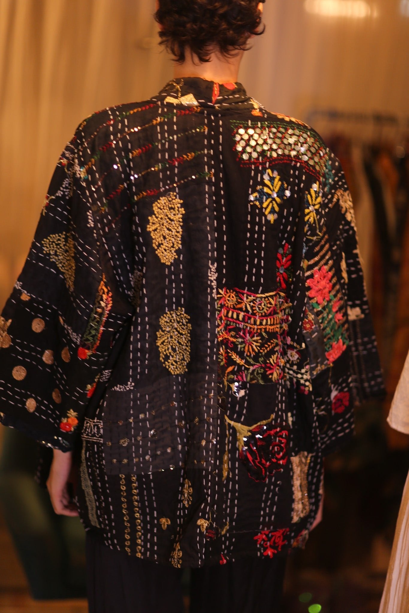 PATCHWORK PATTERN SILK SHORT KIMONO SQUI - BANGKOK TAILOR CLOTHING STORE - HANDMADE CLOTHING