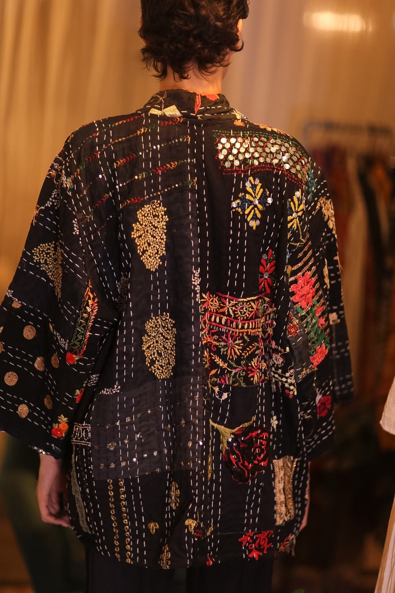 PATCHWORK PATTERN SILK SHORT KIMONO SQUI - BANGKOK TAILOR CLOTHING STORE - HANDMADE CLOTHING