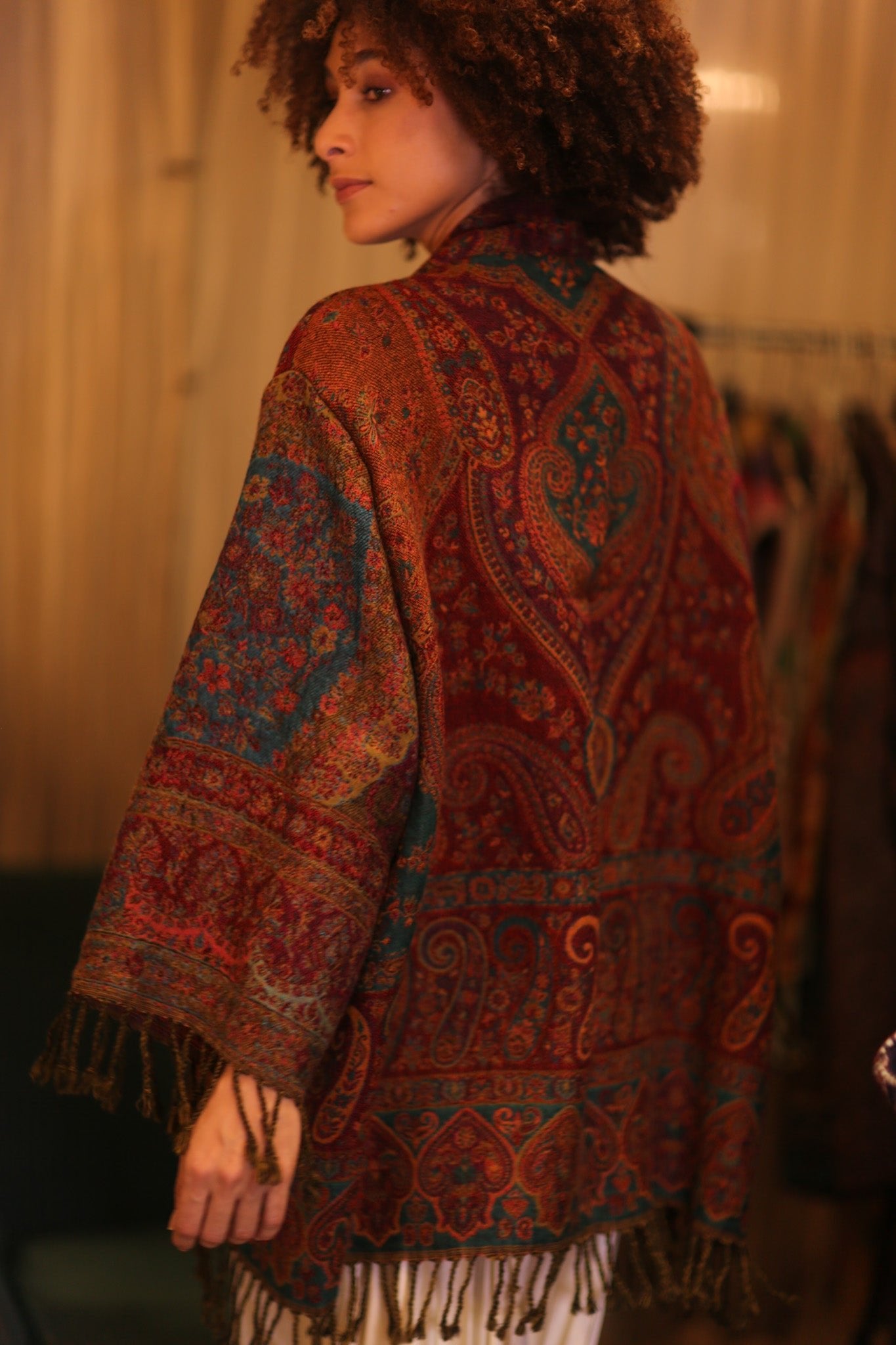 PATTERN EMBROIDERED COTTON WOOL SHAWL KIMONO TINA - BANGKOK TAILOR CLOTHING STORE - HANDMADE CLOTHING