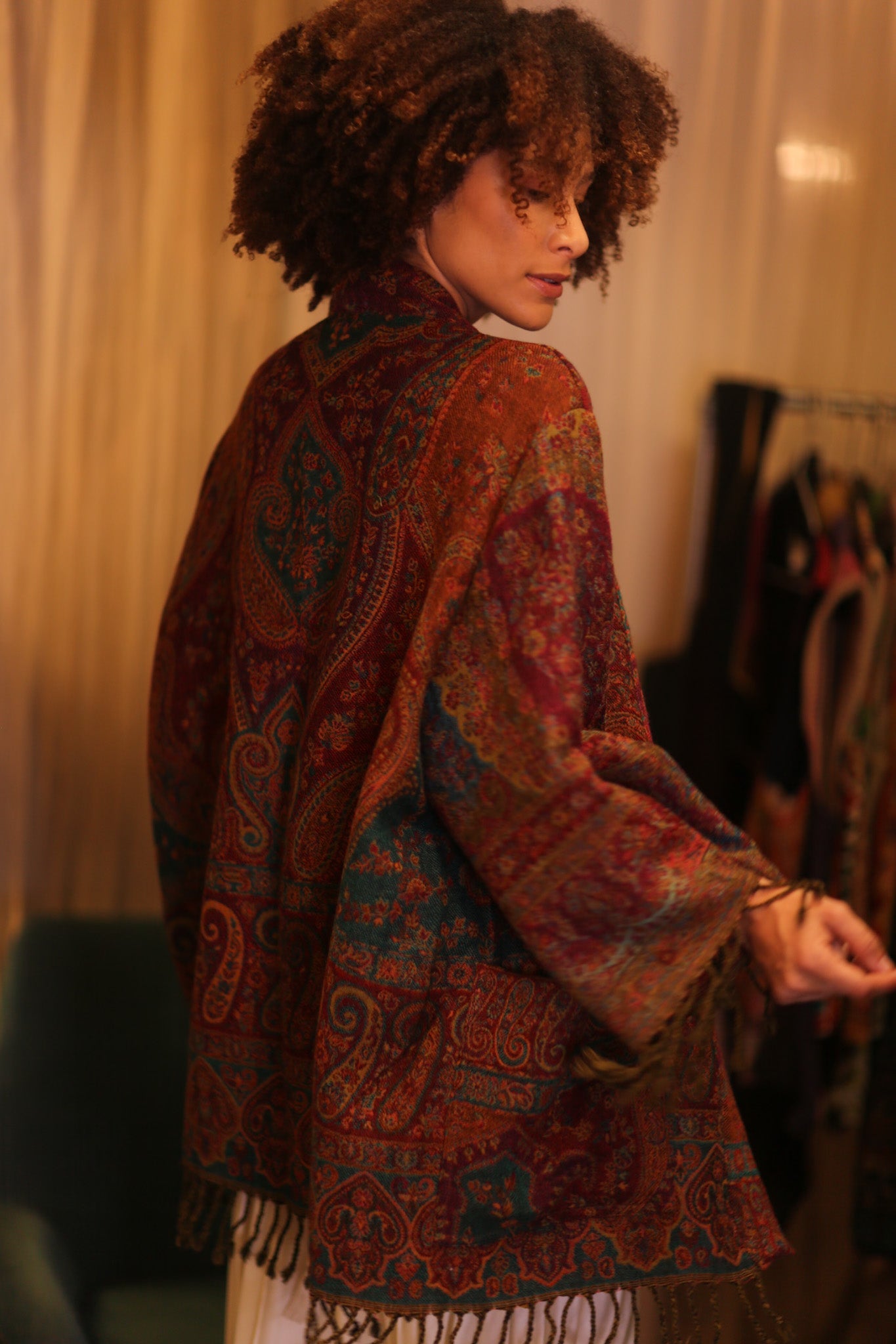 PATTERN EMBROIDERED COTTON WOOL SHAWL KIMONO TINA - BANGKOK TAILOR CLOTHING STORE - HANDMADE CLOTHING