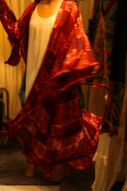 PINA SILK KIMONO ANANAS RED - BANGKOK TAILOR CLOTHING STORE - HANDMADE CLOTHING