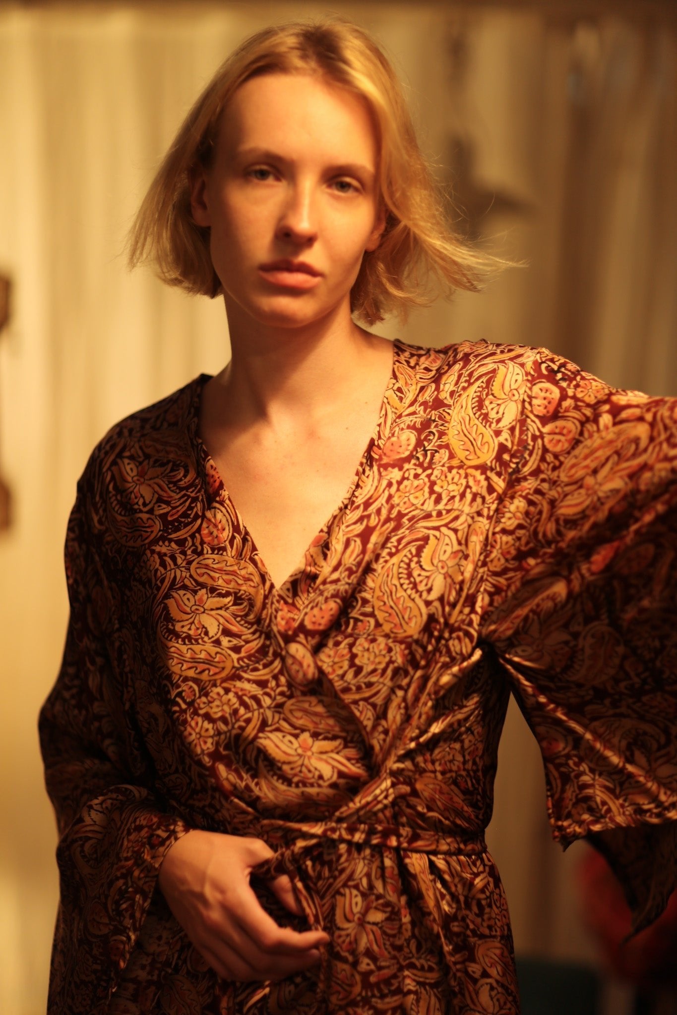 PINA SILK KIMONO CARNIVORE RED - BANGKOK TAILOR CLOTHING STORE - HANDMADE CLOTHING