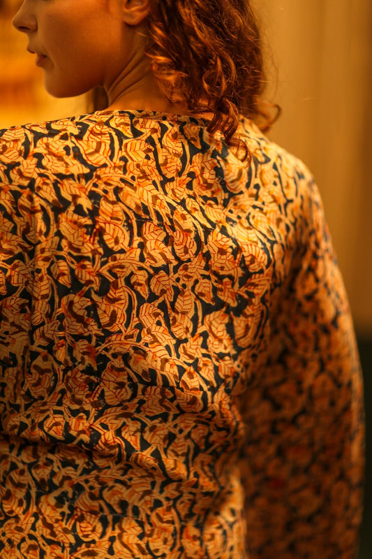PINA SILK KIMONO LEAFY BLUE - BANGKOK TAILOR CLOTHING STORE - HANDMADE CLOTHING