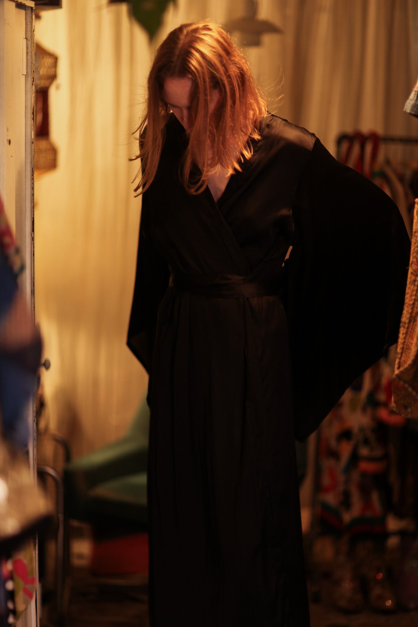 PINA SILK KIMONO PITCH BLACK - BANGKOK TAILOR CLOTHING STORE - HANDMADE CLOTHING