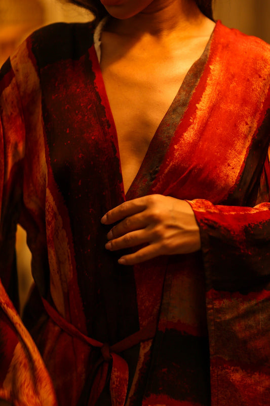 PINA SILK KIMONO POPPY RED - BANGKOK TAILOR CLOTHING STORE - HANDMADE CLOTHING