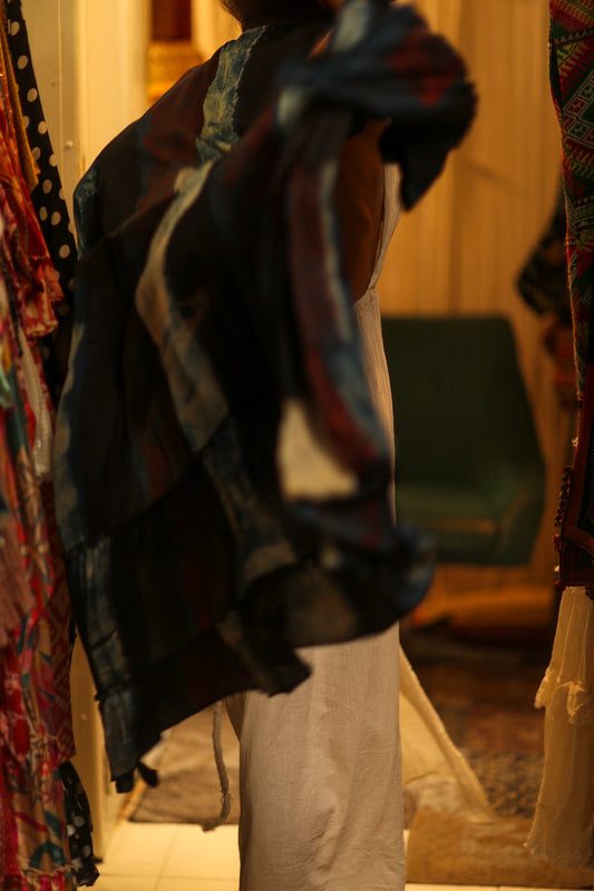 PINA SILK KIMONO RED AND BLUE STRIPE - BANGKOK TAILOR CLOTHING STORE - HANDMADE CLOTHING