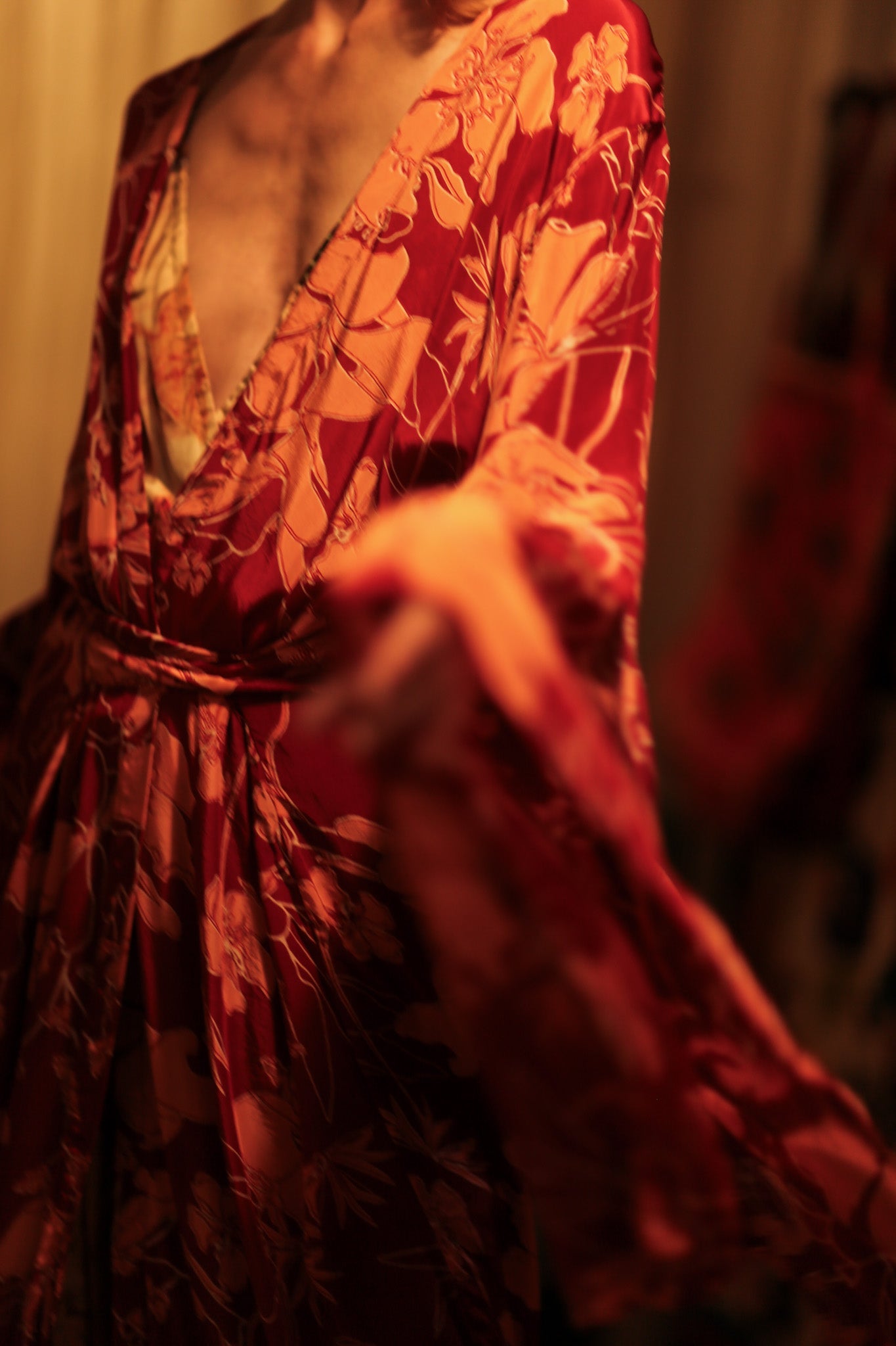 PINA SILK KIMONO RED FLOWER - BANGKOK TAILOR CLOTHING STORE - HANDMADE CLOTHING