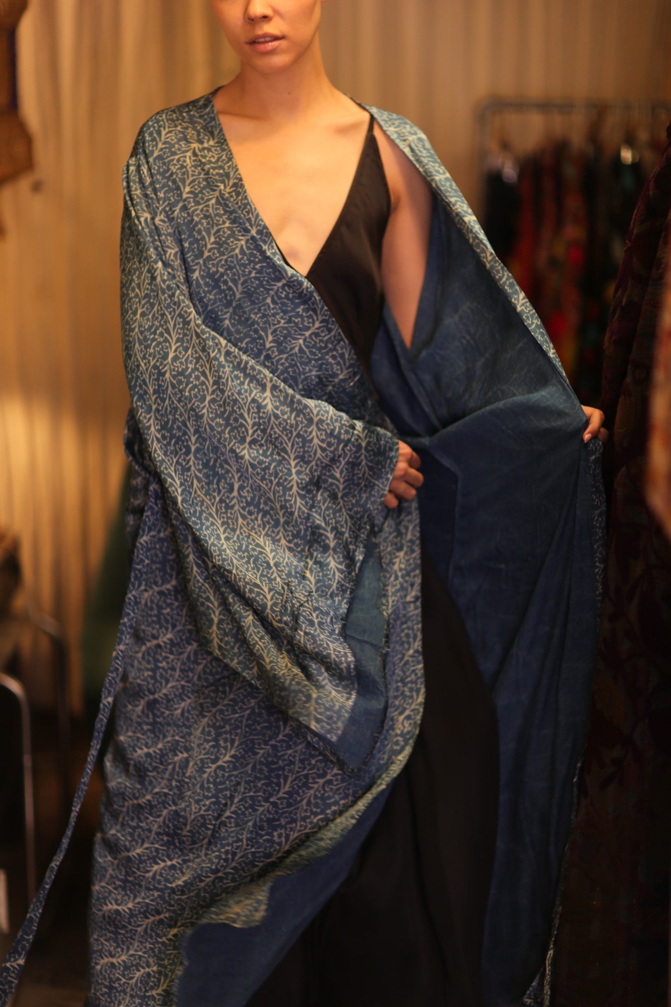 PINA SILK WING KIMONO OCEAN - BANGKOK TAILOR CLOTHING STORE - HANDMADE CLOTHING