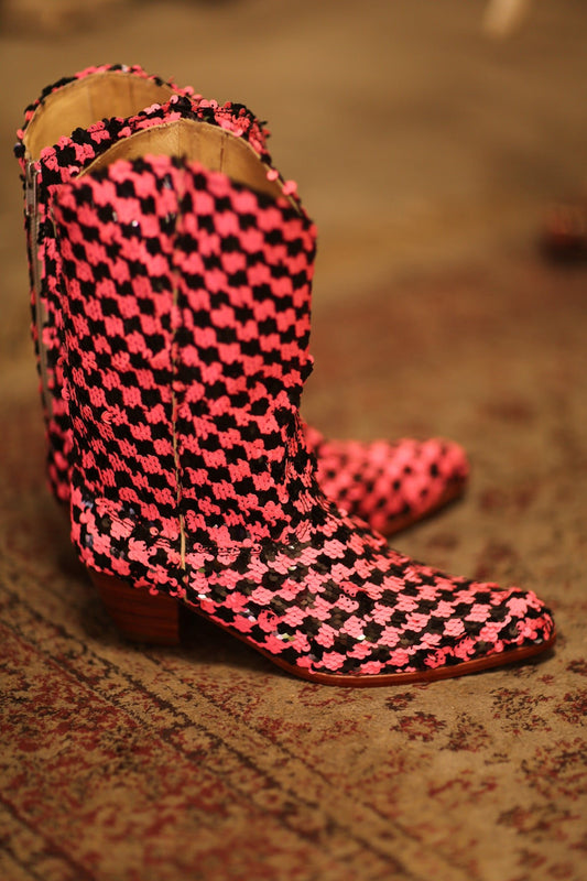 PINK BLACK CHECKERED WESTERN BOOT CRUSU - BANGKOK TAILOR CLOTHING STORE - HANDMADE CLOTHING