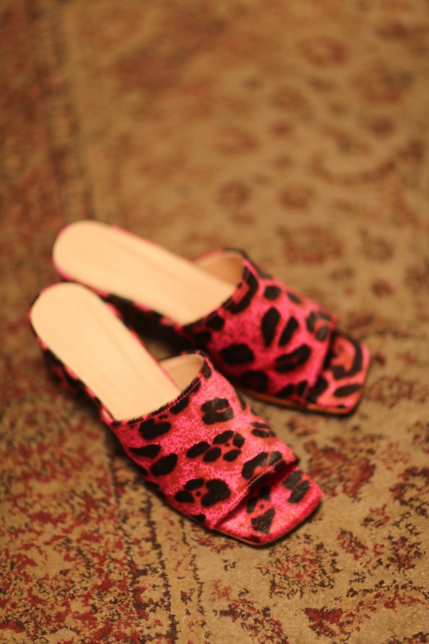 PINK LEO PRINT HEELED MULES - BANGKOK TAILOR CLOTHING STORE - HANDMADE CLOTHING