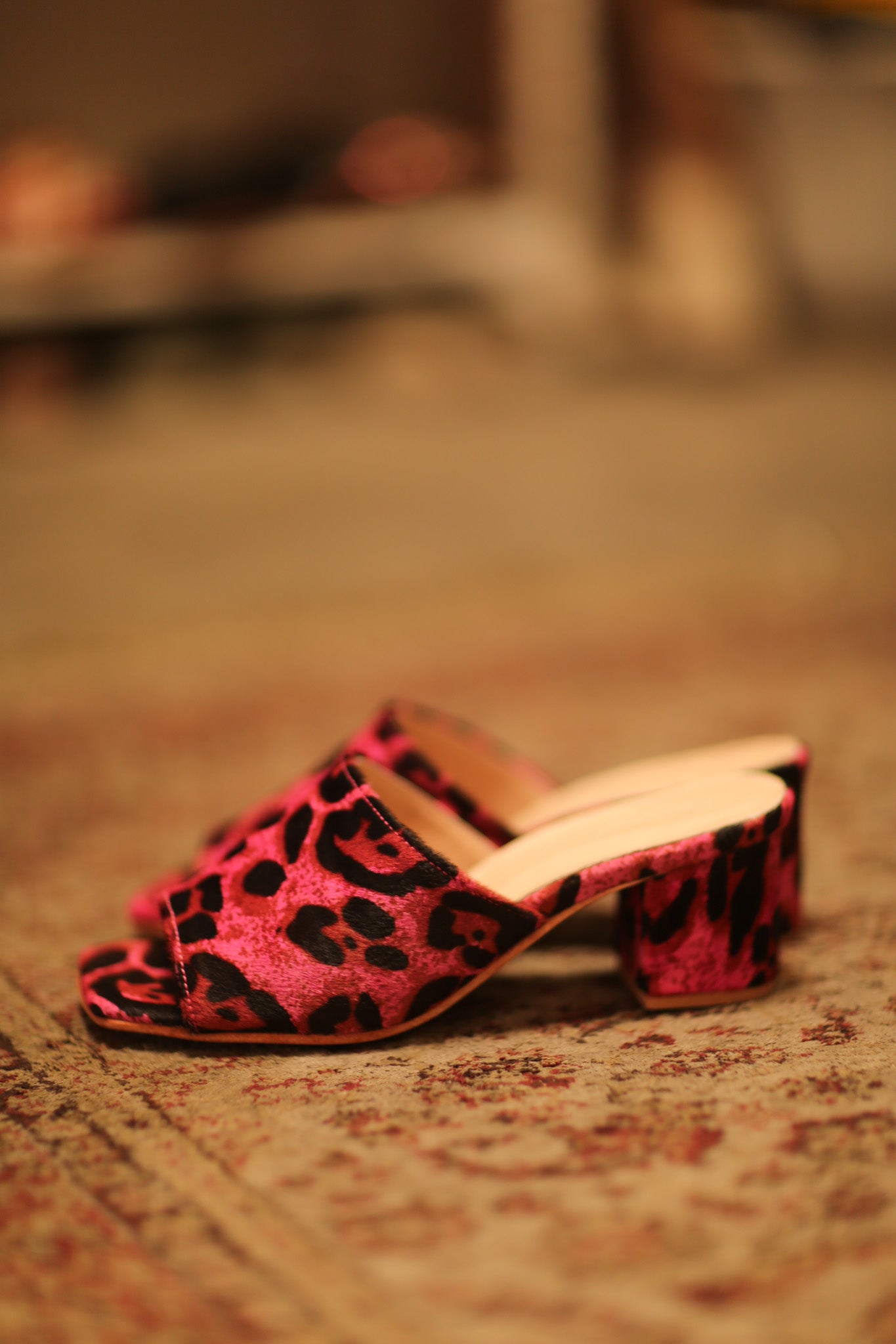 PINK LEO PRINT HEELED MULES - BANGKOK TAILOR CLOTHING STORE - HANDMADE CLOTHING