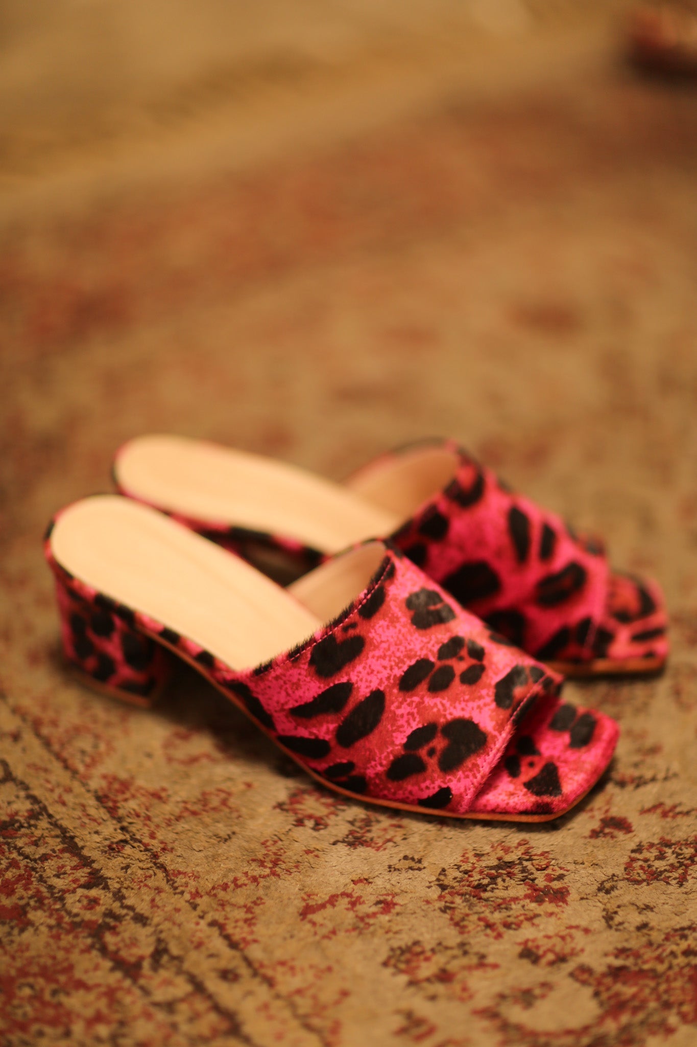 PINK LEO PRINT HEELED MULES - BANGKOK TAILOR CLOTHING STORE - HANDMADE CLOTHING