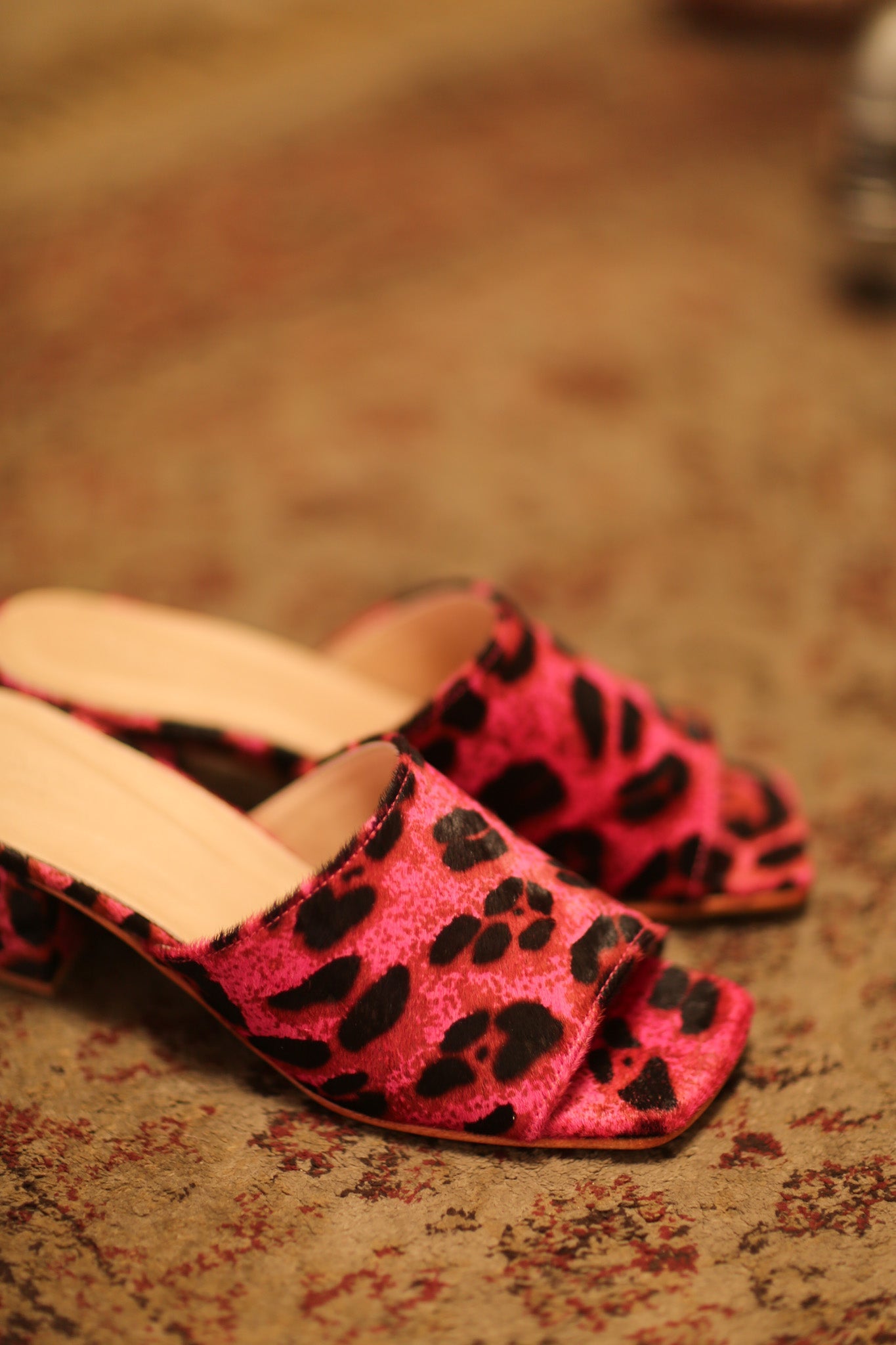 PINK LEO PRINT HEELED MULES - BANGKOK TAILOR CLOTHING STORE - HANDMADE CLOTHING